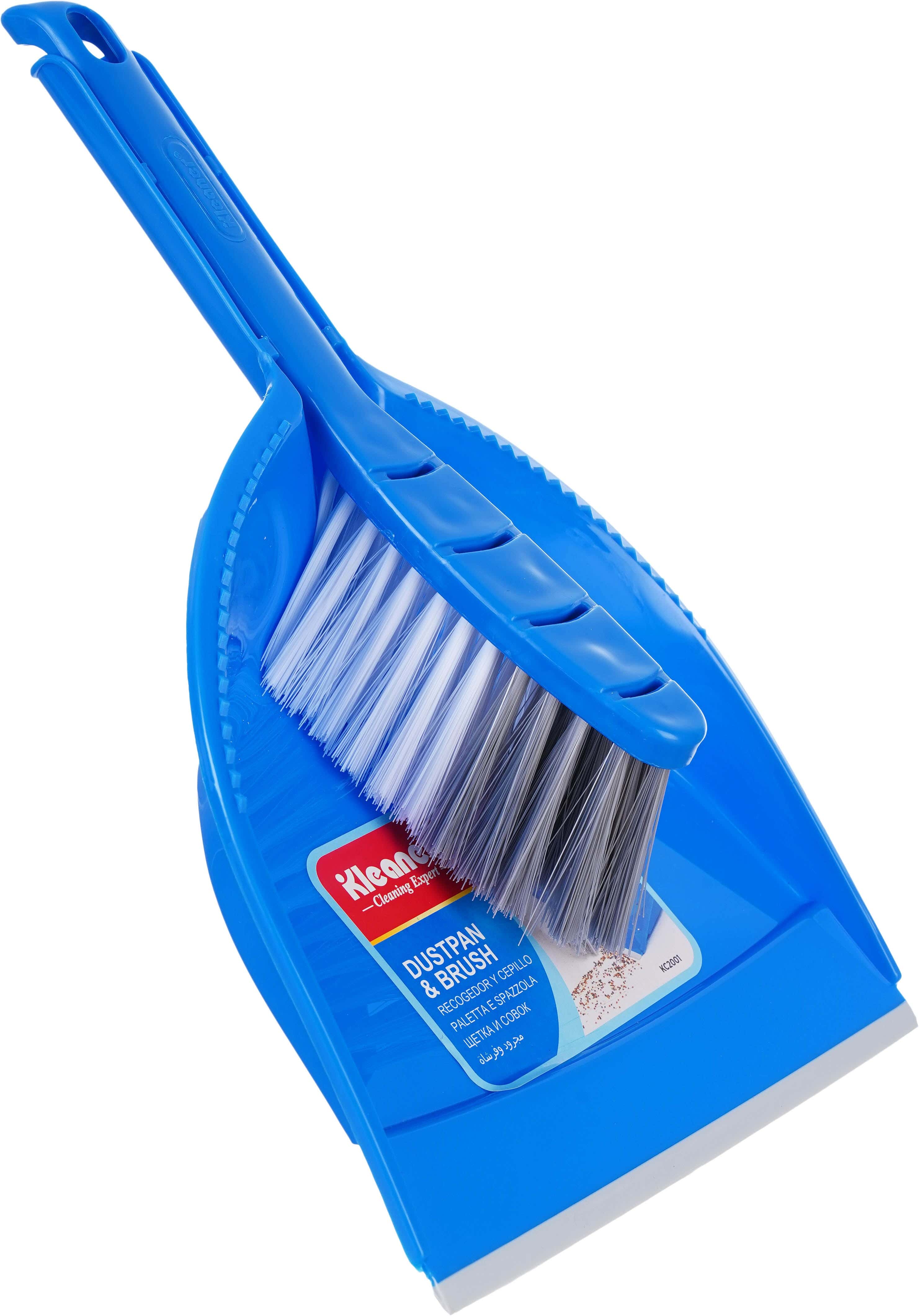Cleaning Brush with Plastic Scoop and Silicone Edge, 21 cm - Blue Grey