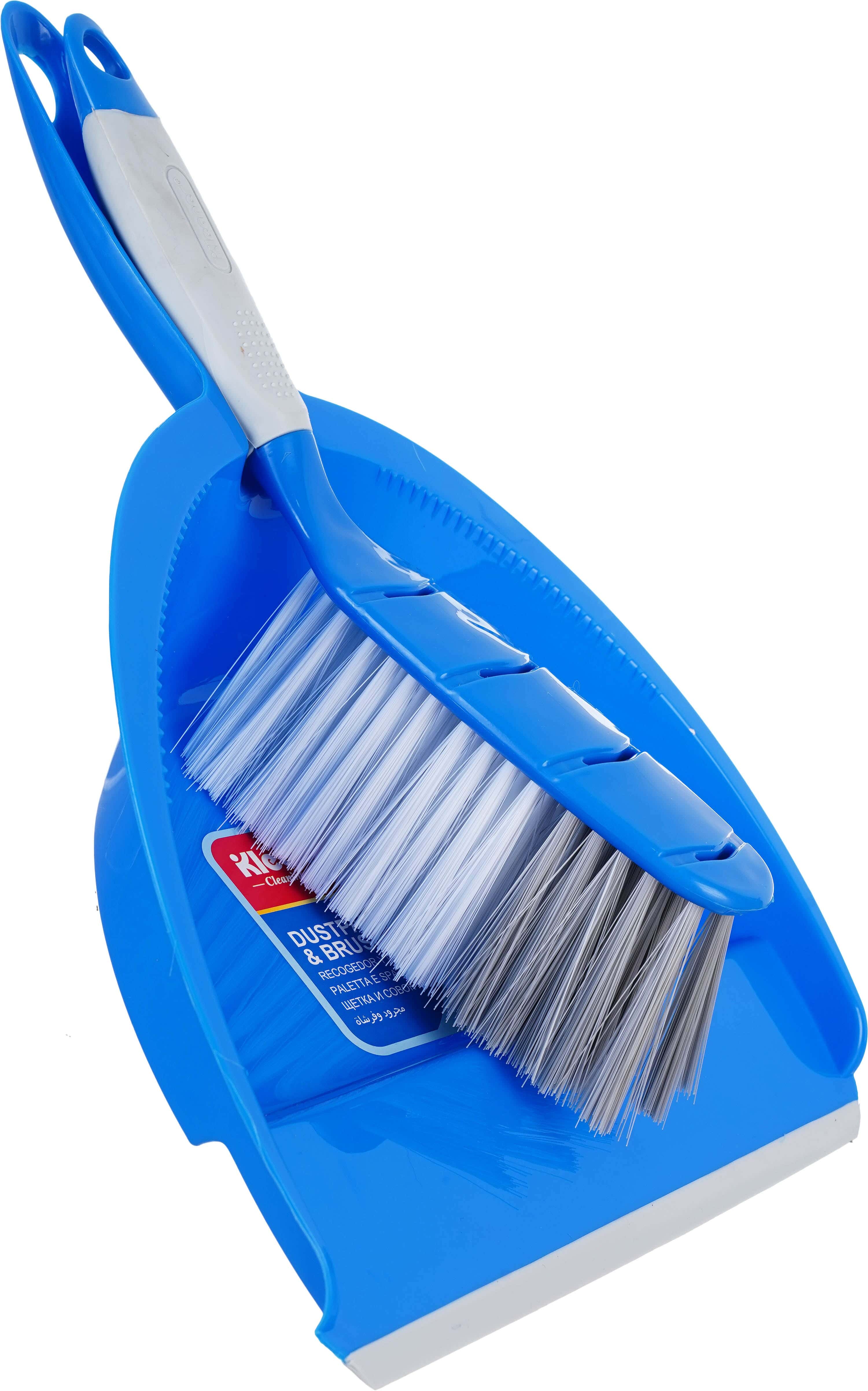 Cleaning Brush with Plastic Scoop and Silicone Edge, 23 cm - Blue Grey