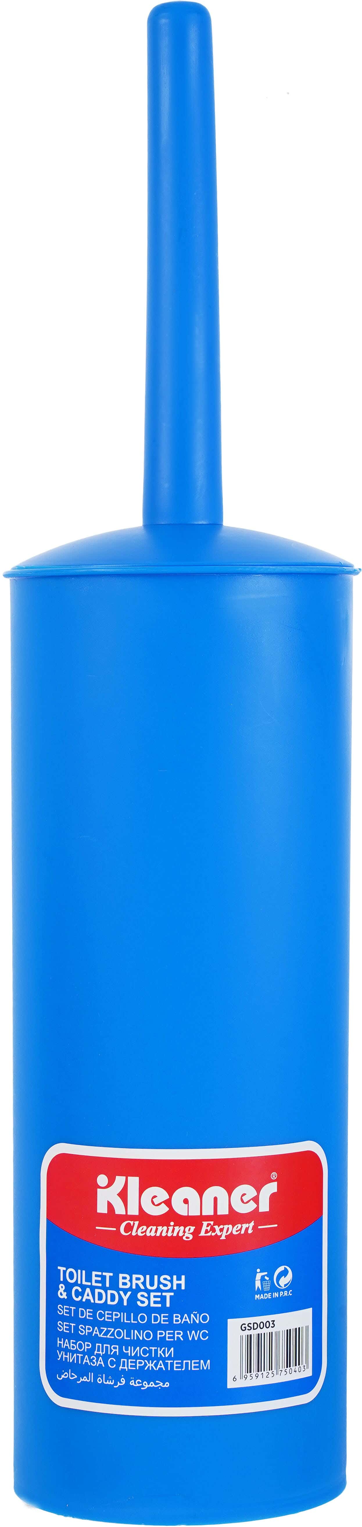 Kleaner Plastic Toilet Brush Set with Plastic Handle and Plastic Base, 3 Pieces, 42 cm - Blue