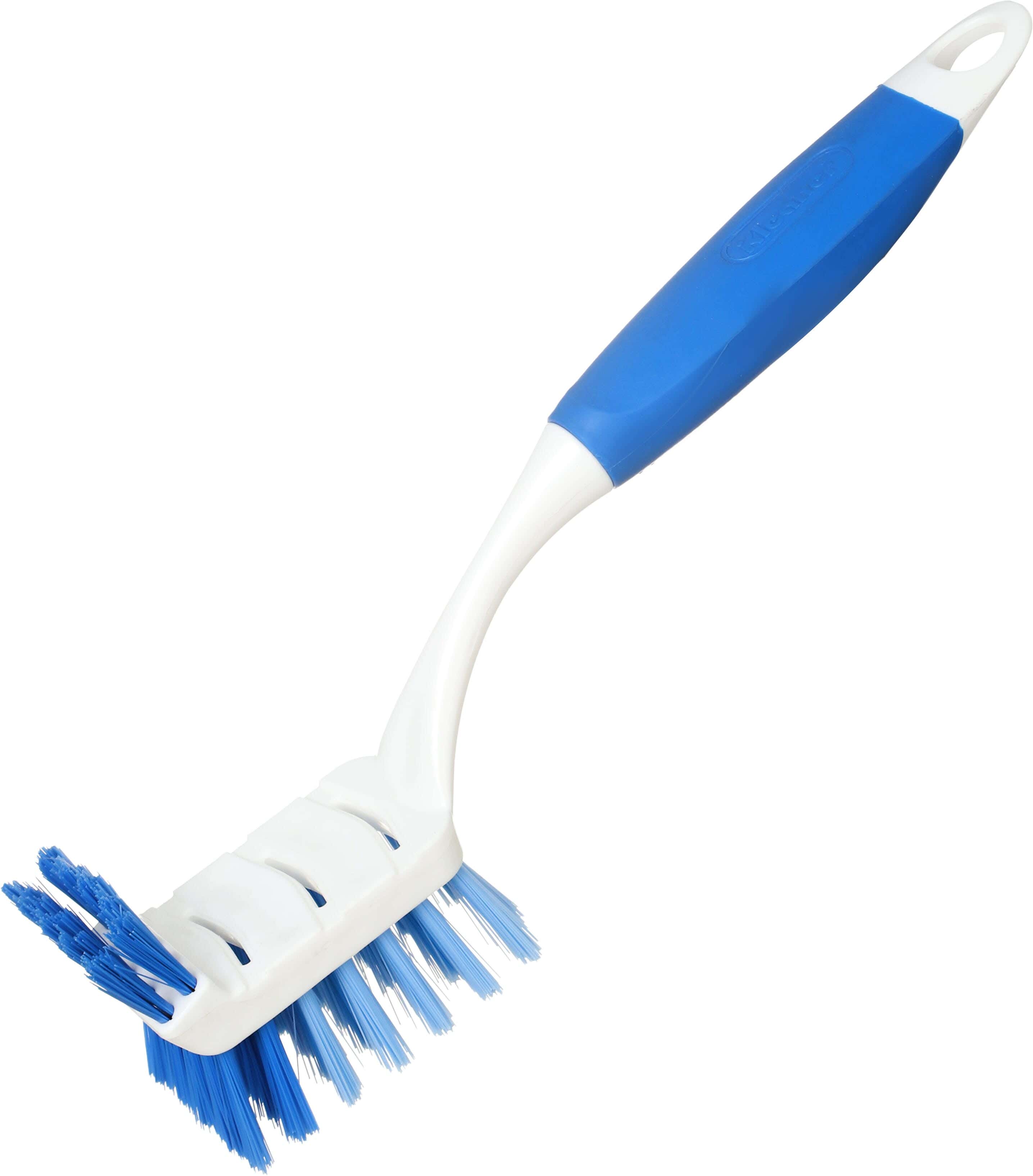 Kleaner Plastic Dish Cleaning Brush, Silicone Handle, 2 Sides, 26 cm - Blue White