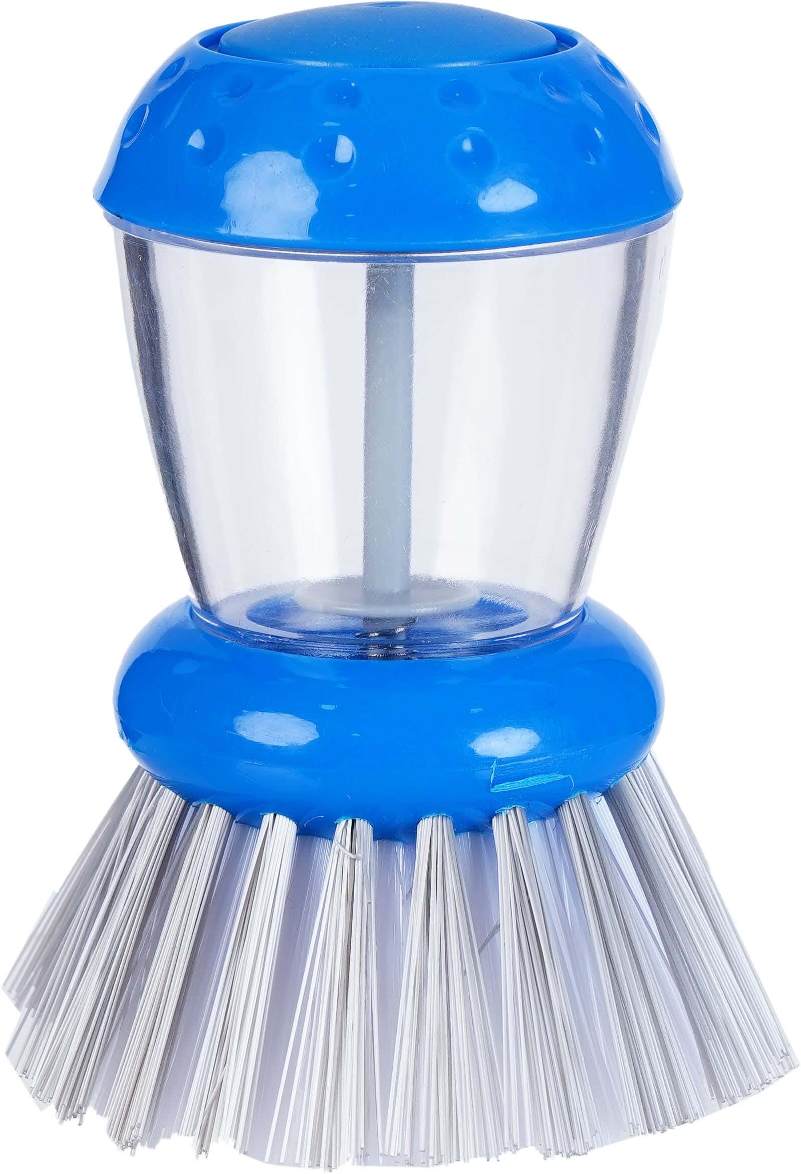 Kleaner Plastic Dish Cleaning Brush with Soap Tank, Push Button, 10 cm - Blue Grey