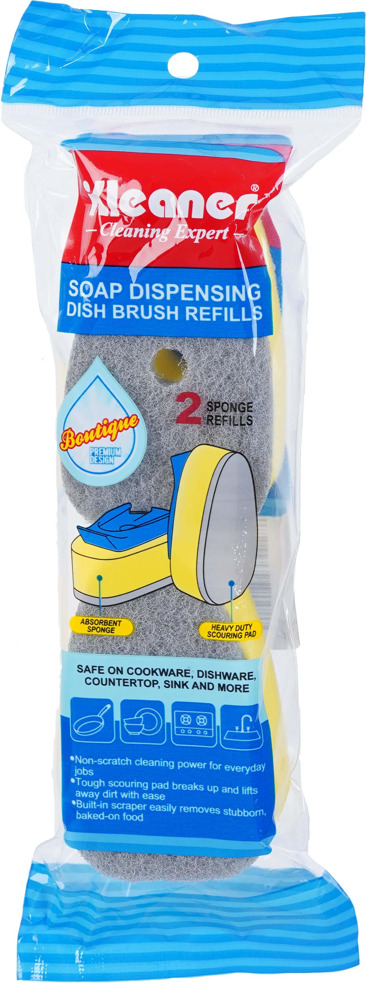 Kleaner Dish Cleaning Sponge Replacement Set, 2 Pieces, 10 cm - Yellow Blue