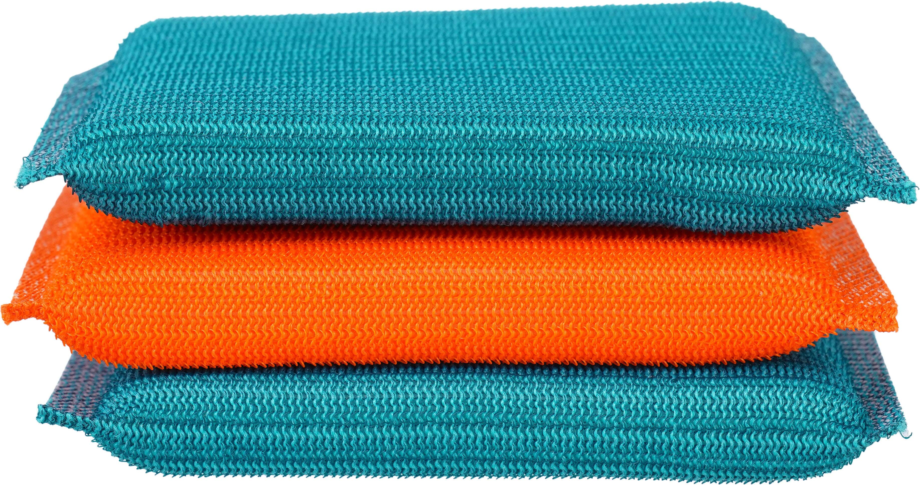 Kleaner Dishwashing Sponge Set, 3 Pieces, 12.5×9×1.7 cm - Green Orange
