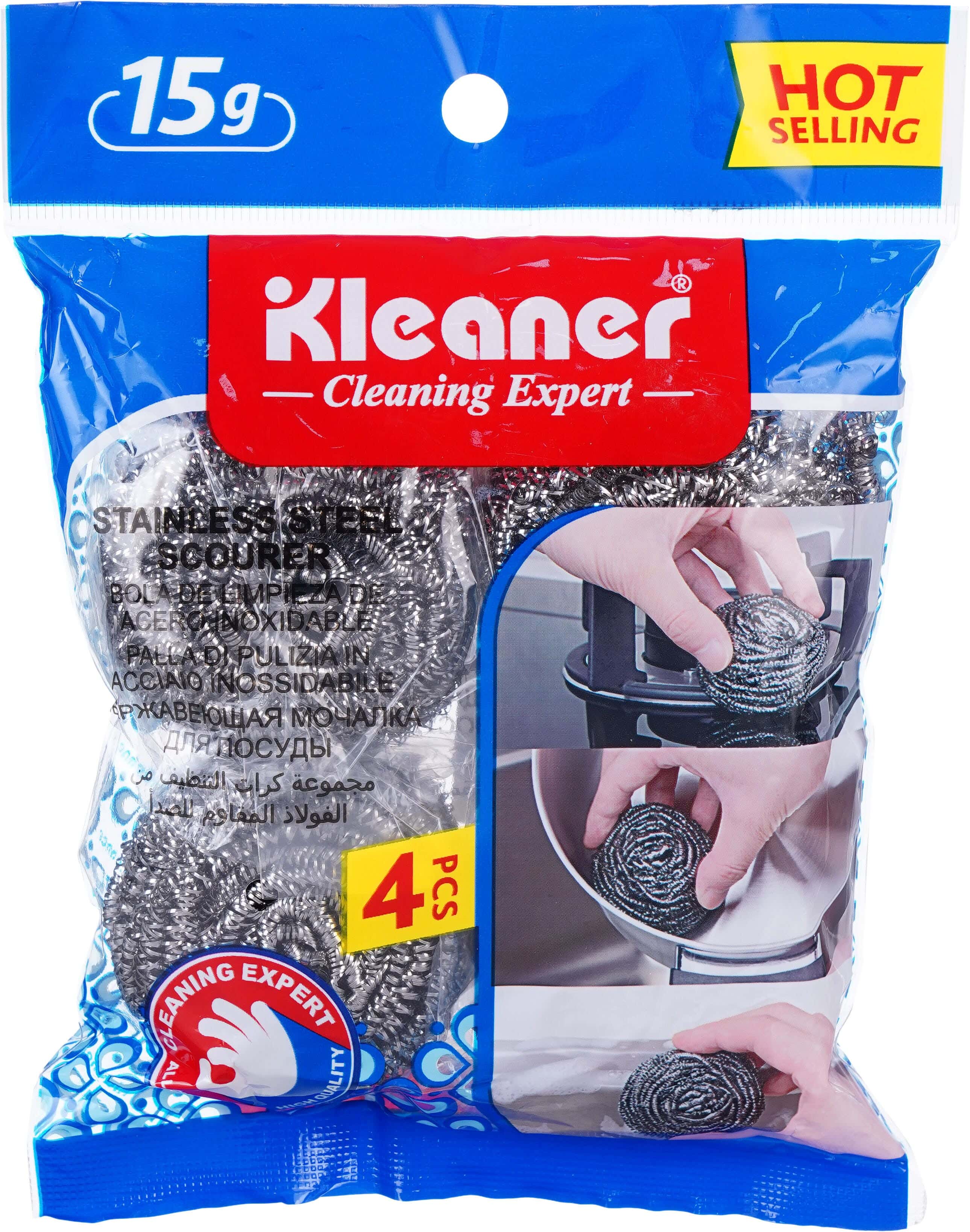 Kleaner Stainless Steel Scourer Set, 4 Pieces, 15 gm Each - Silver