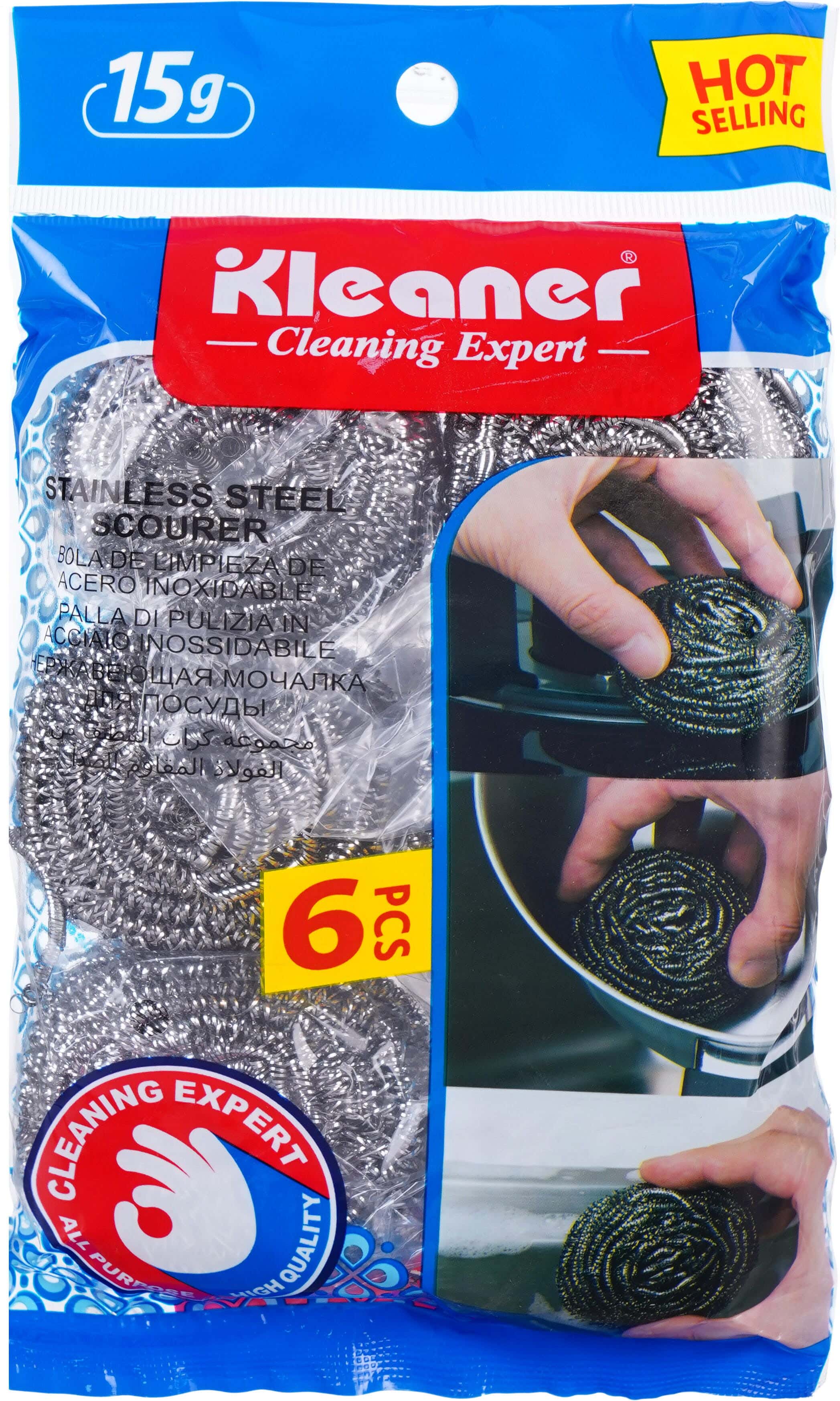 Kleaner Stainless Steel Scourer Set, 6 Pieces, 15 gm Each - Silver