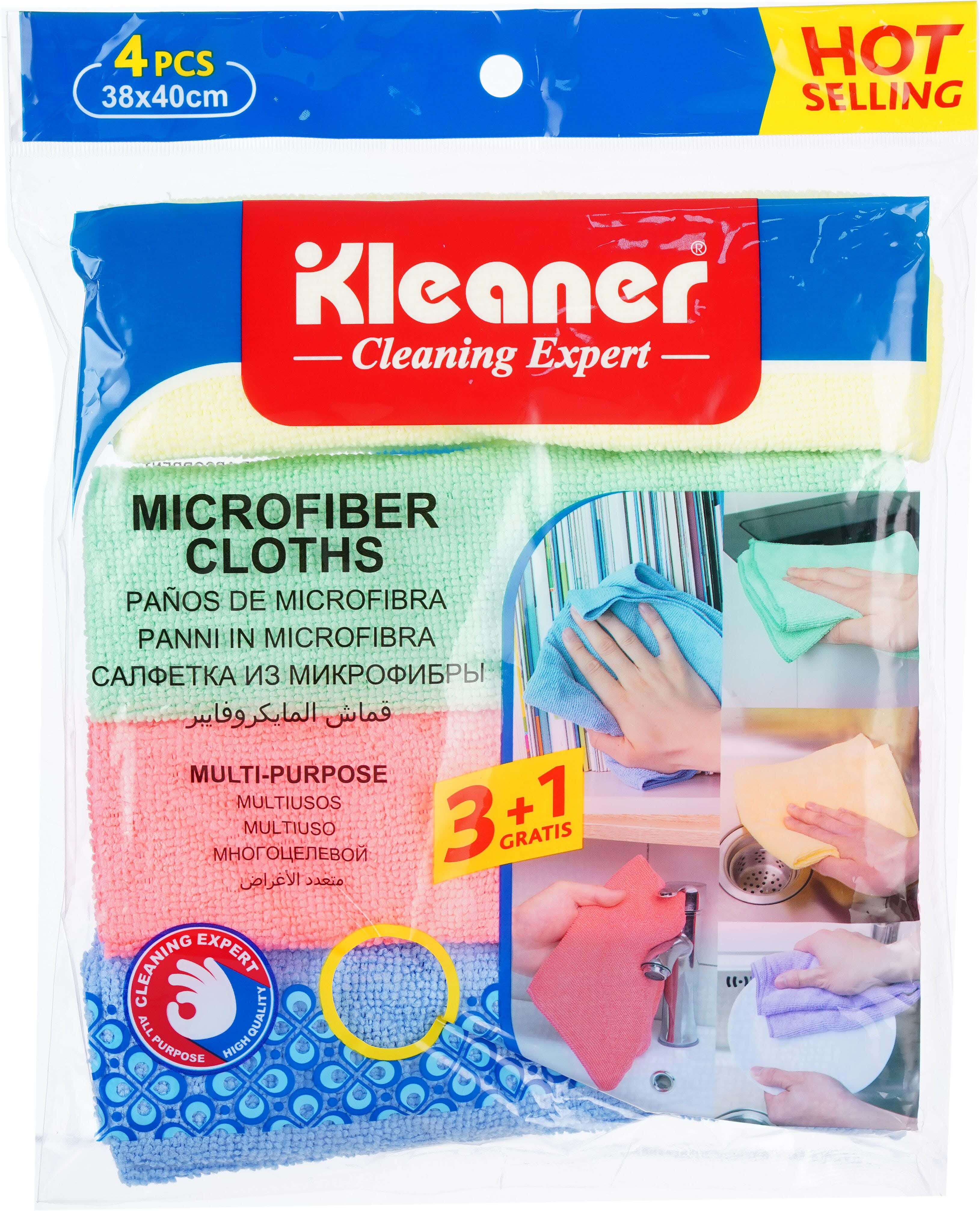 Kleaner Microfiber Cloth Set, 4 Pieces, 40×38 cm - Multicolor