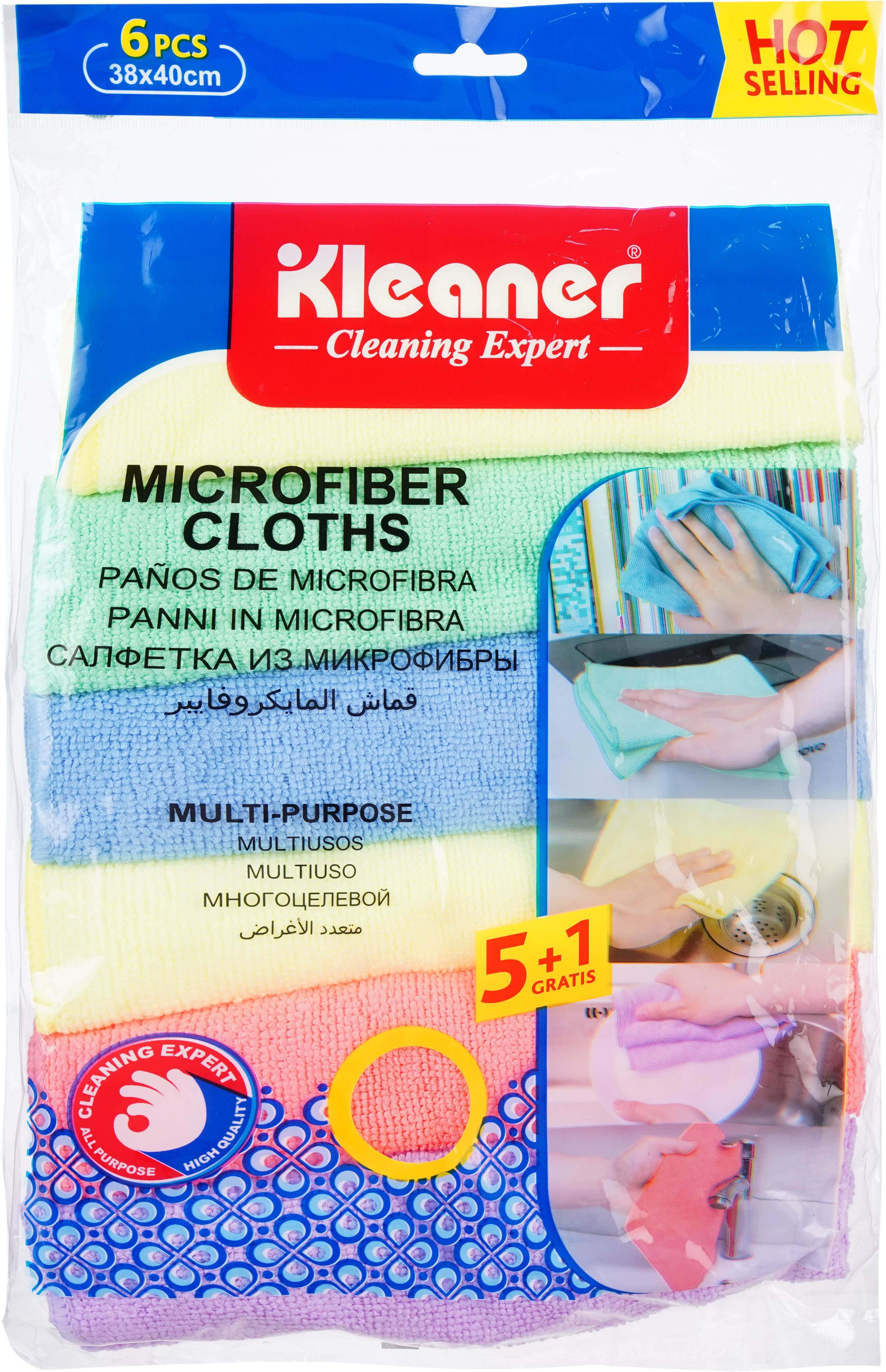 Kleaner Microfiber Towel Set, 6 Pieces, 38×40 cm - Multicolor