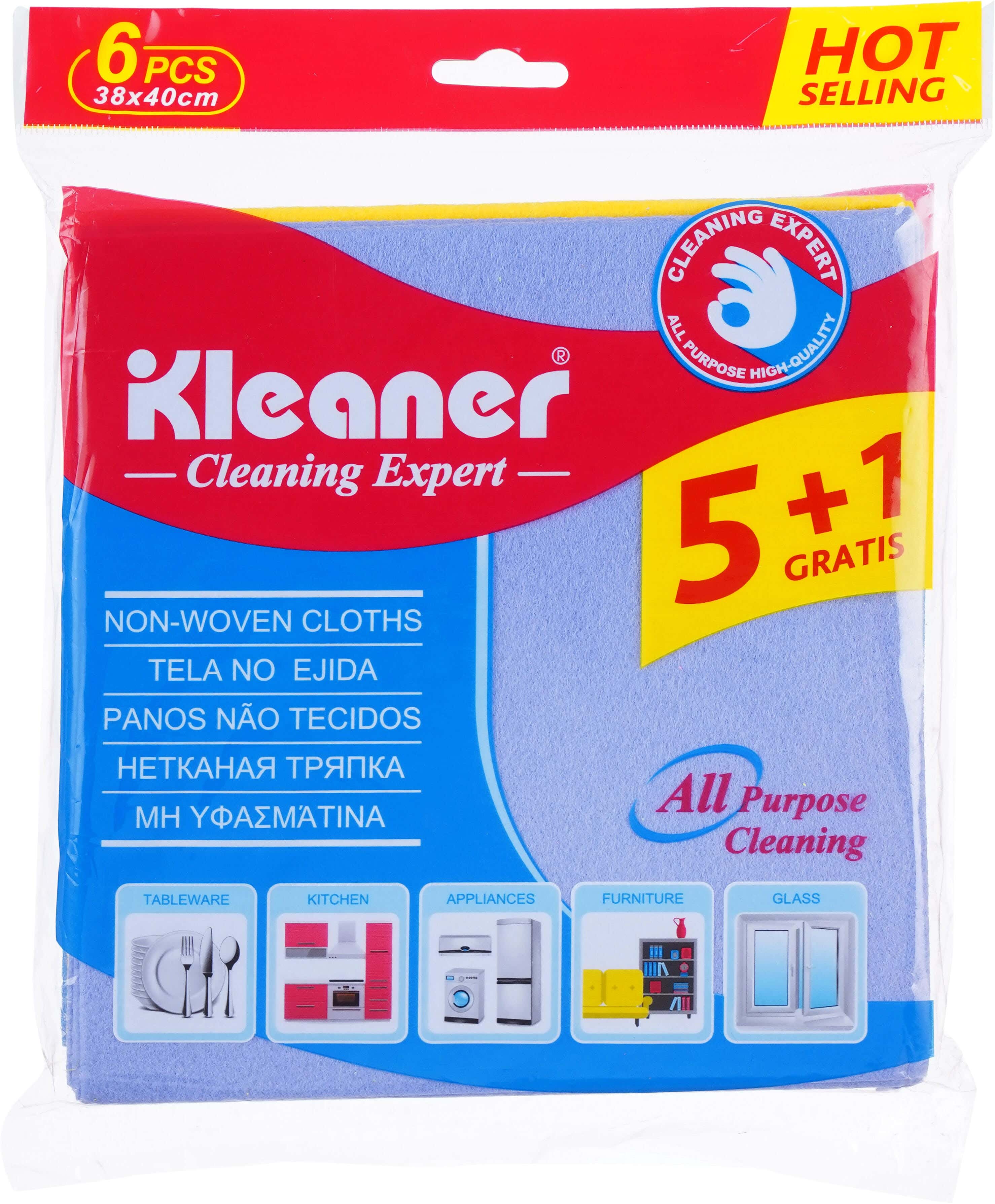 Kleaner Microfiber Towel Set, 6 Pieces, 38×40 cm - Multicolor