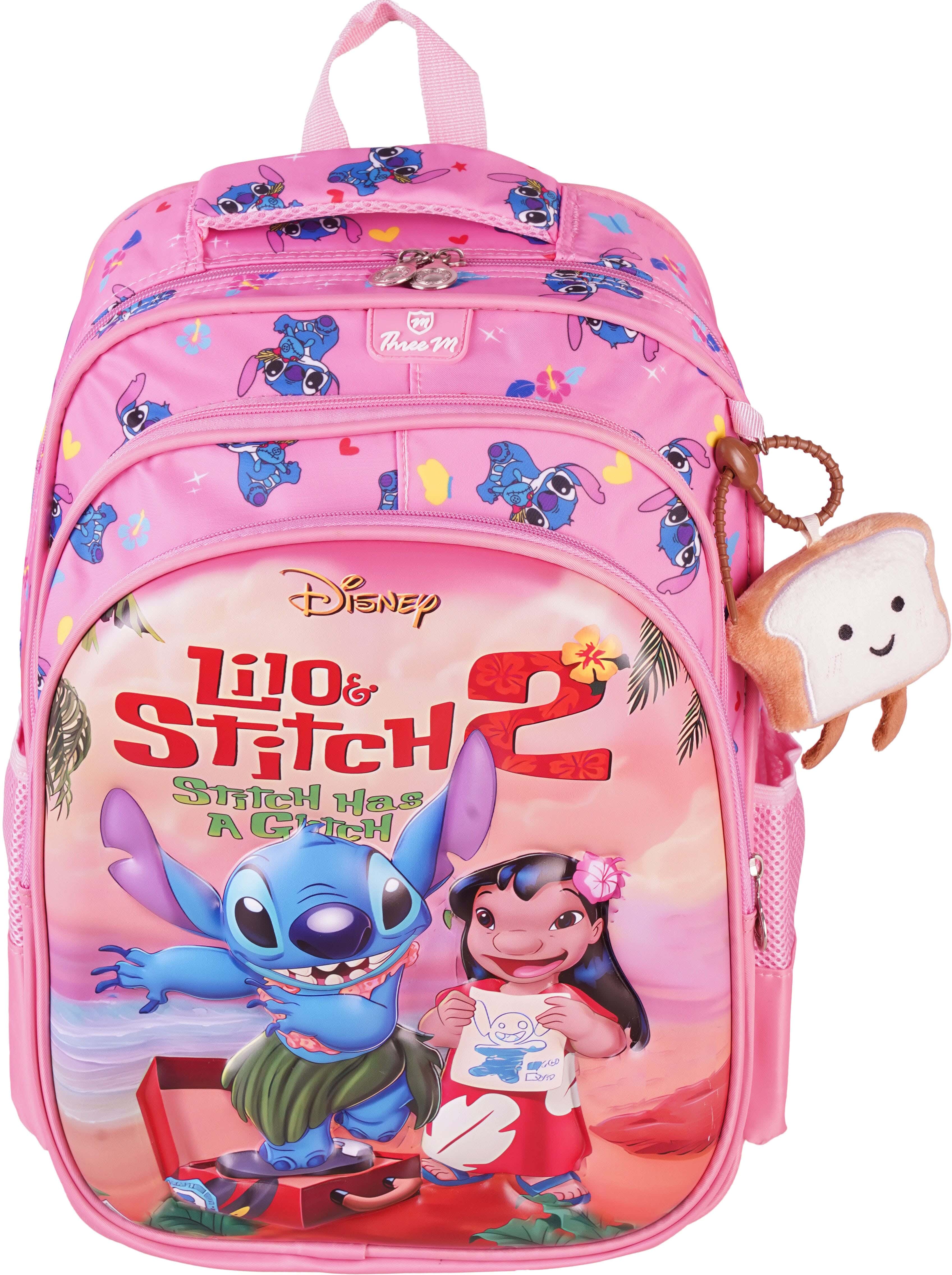 Three M Waterproof School Bag for Girls, 16 inche, 3 Zippers - Pink