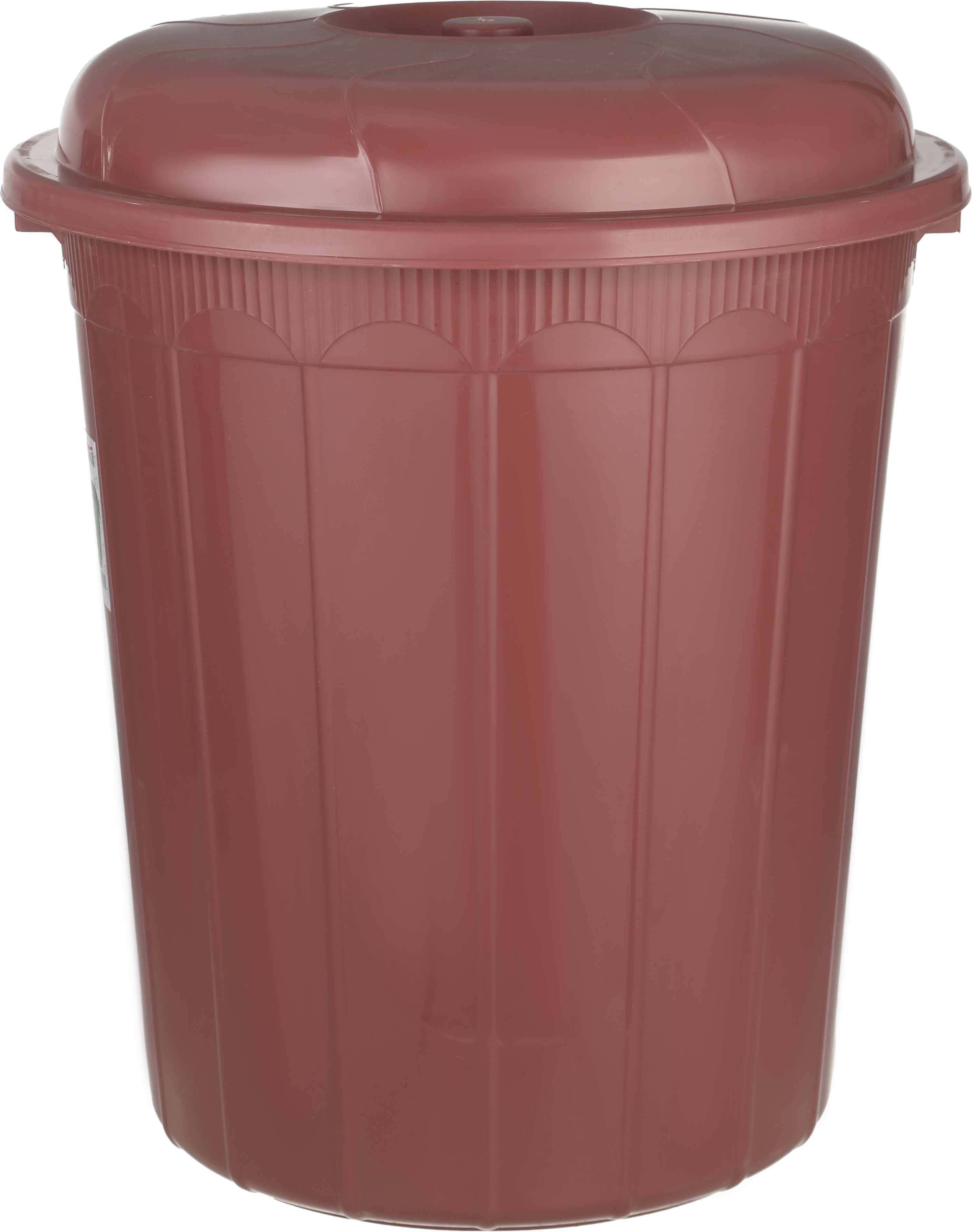 Plastic Trash Bin With Lid, 60 Liters - Brown