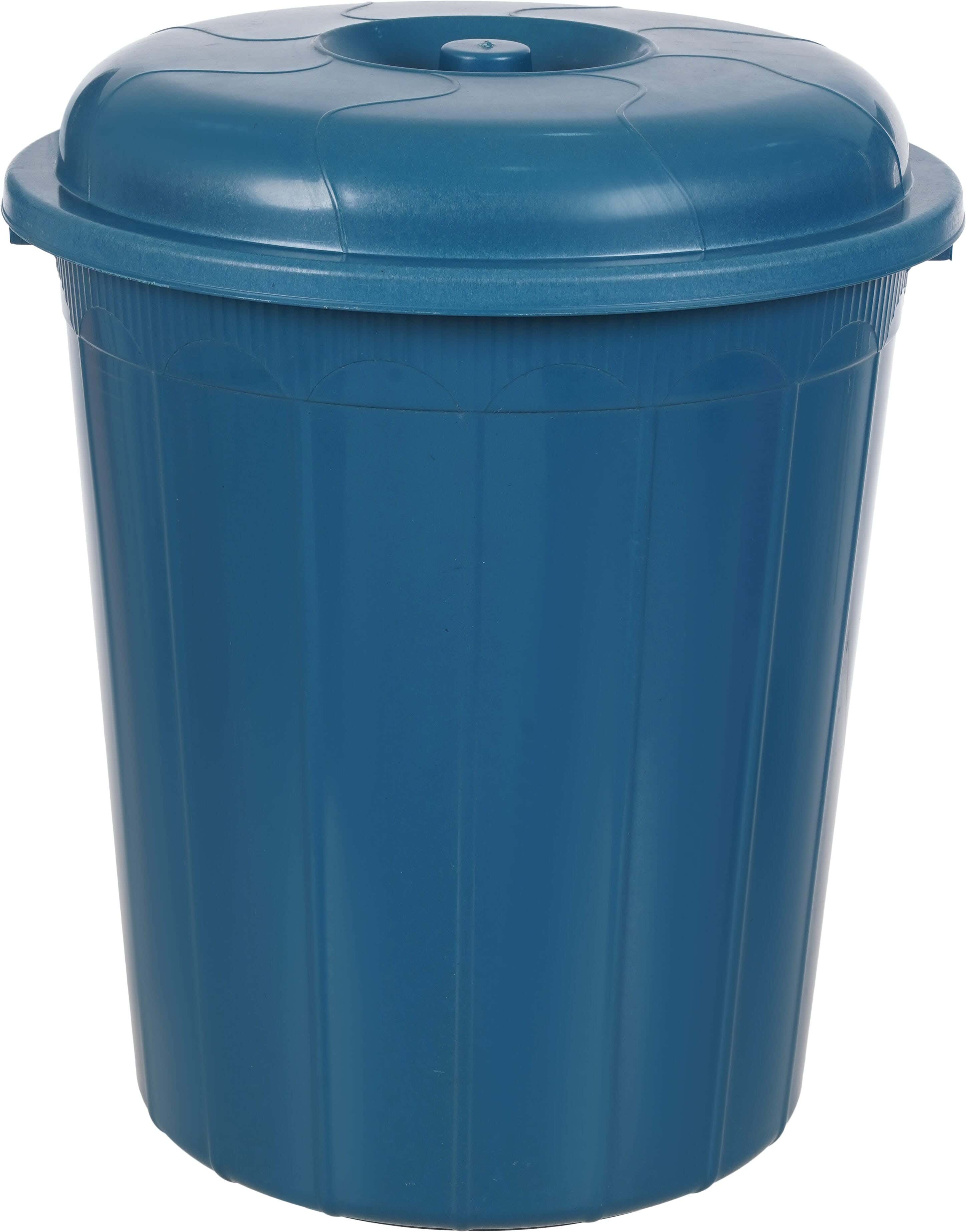 Plastic Trash Bin With Lid, 60 Litres - Petrol