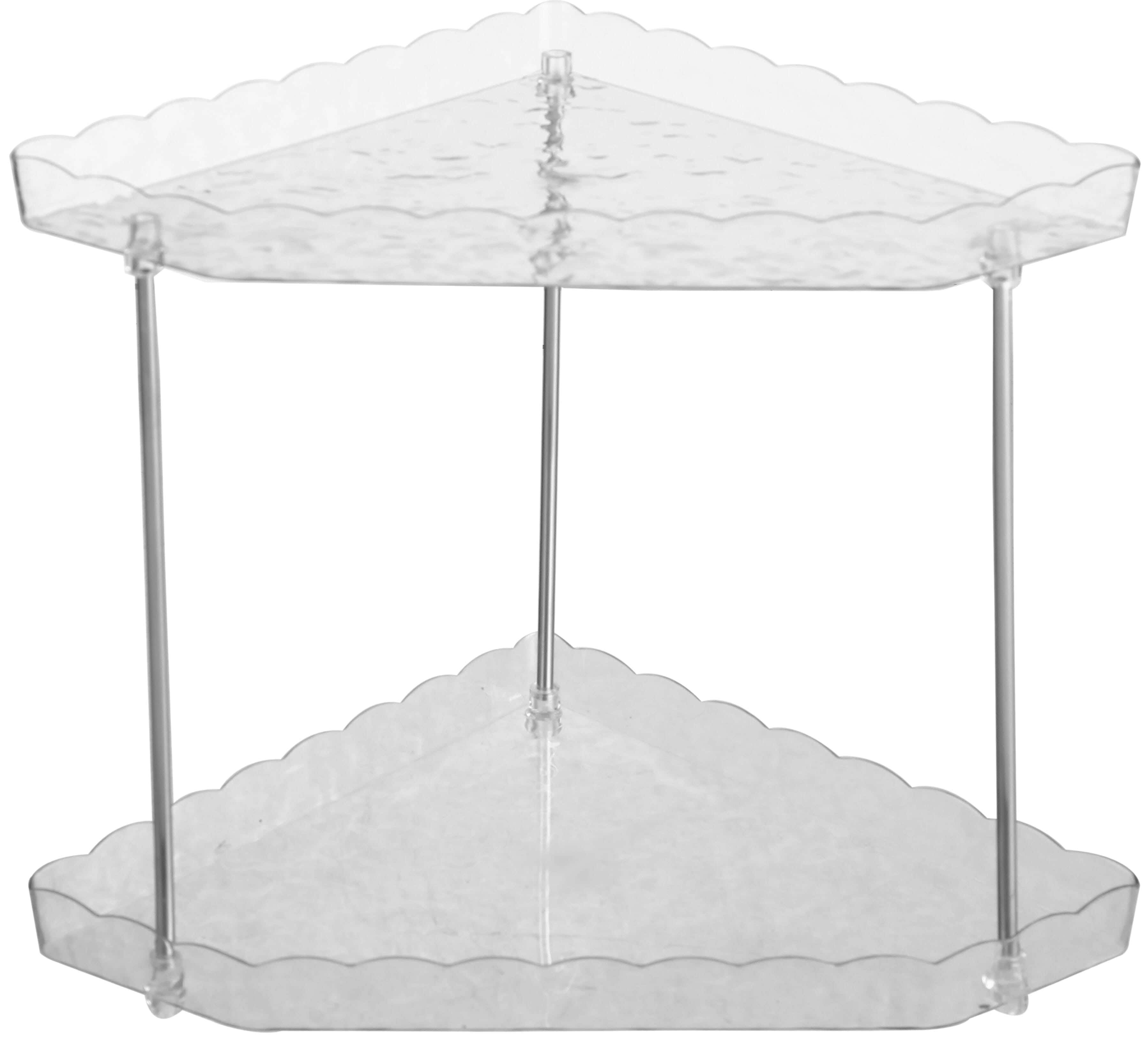 Acrylic Triangular Bathroom Corner with Stainless Steel Legs, 2 Tiers, 23 cm - Clear