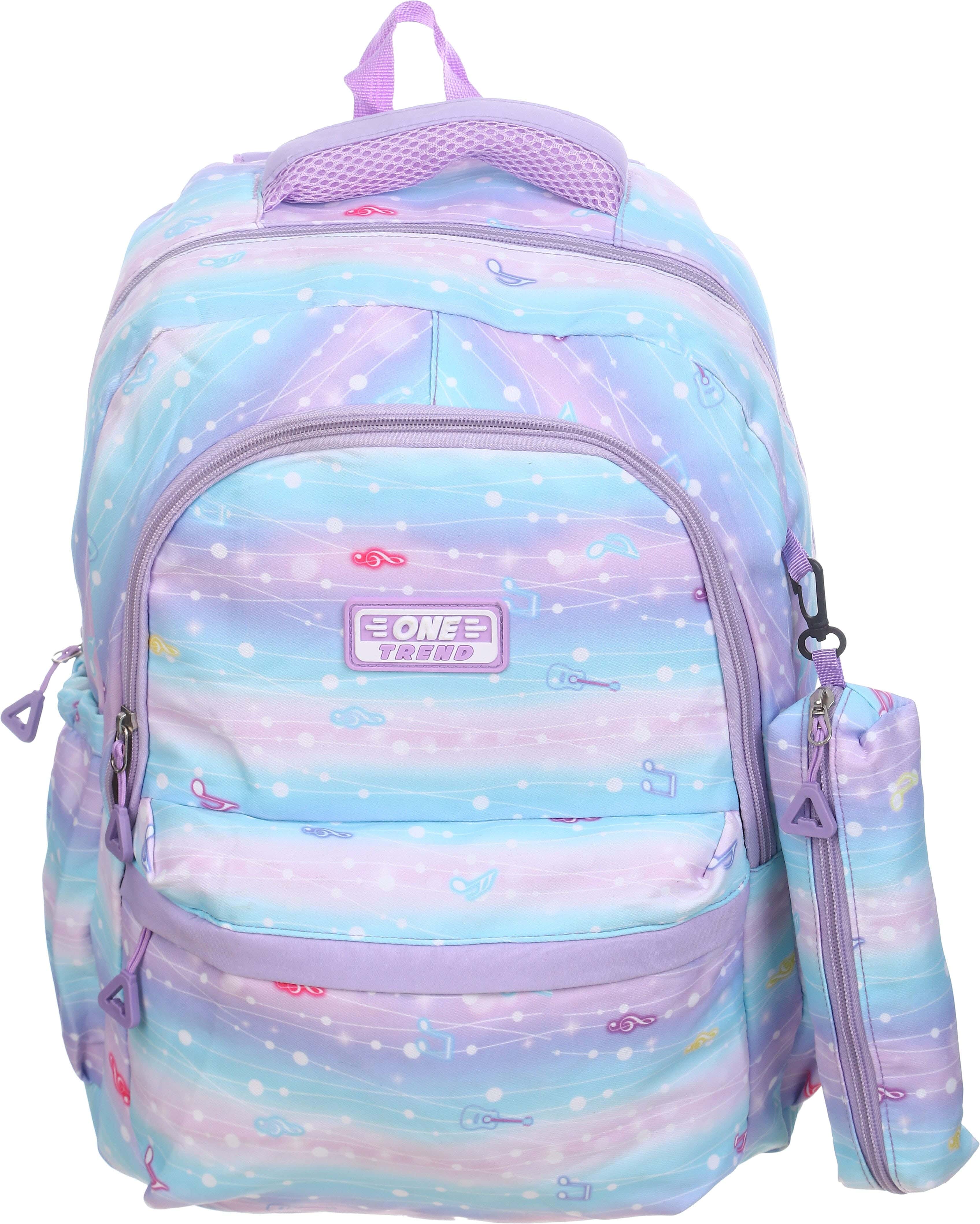 Trend One Waterproof School Bag for Girls, 16 Inch, 3 Zippers - Multicolor