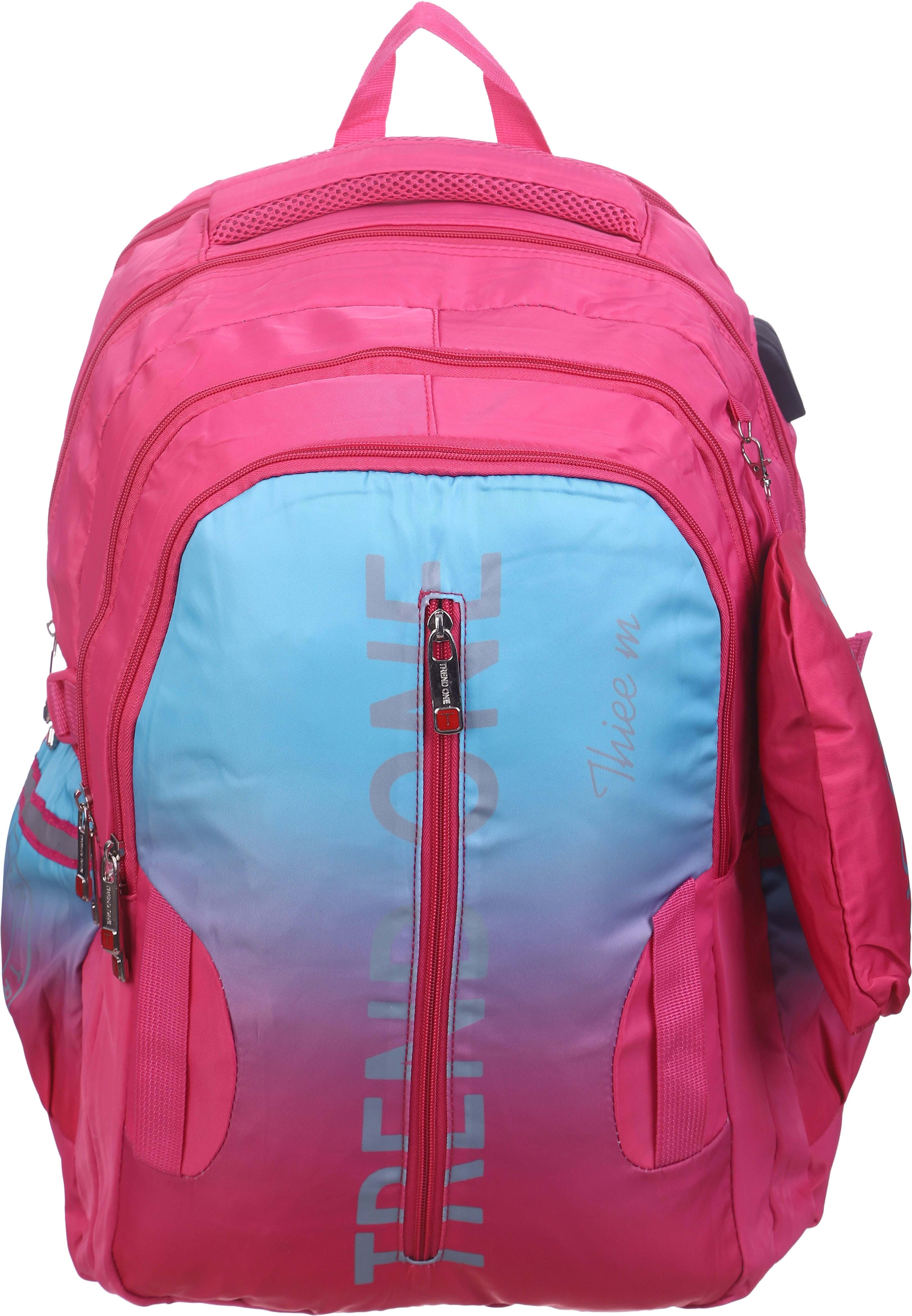 Trend One Waterproof School Bag For Girls, 20 Inch, 7 Zippers - Fuchsia Turquoise