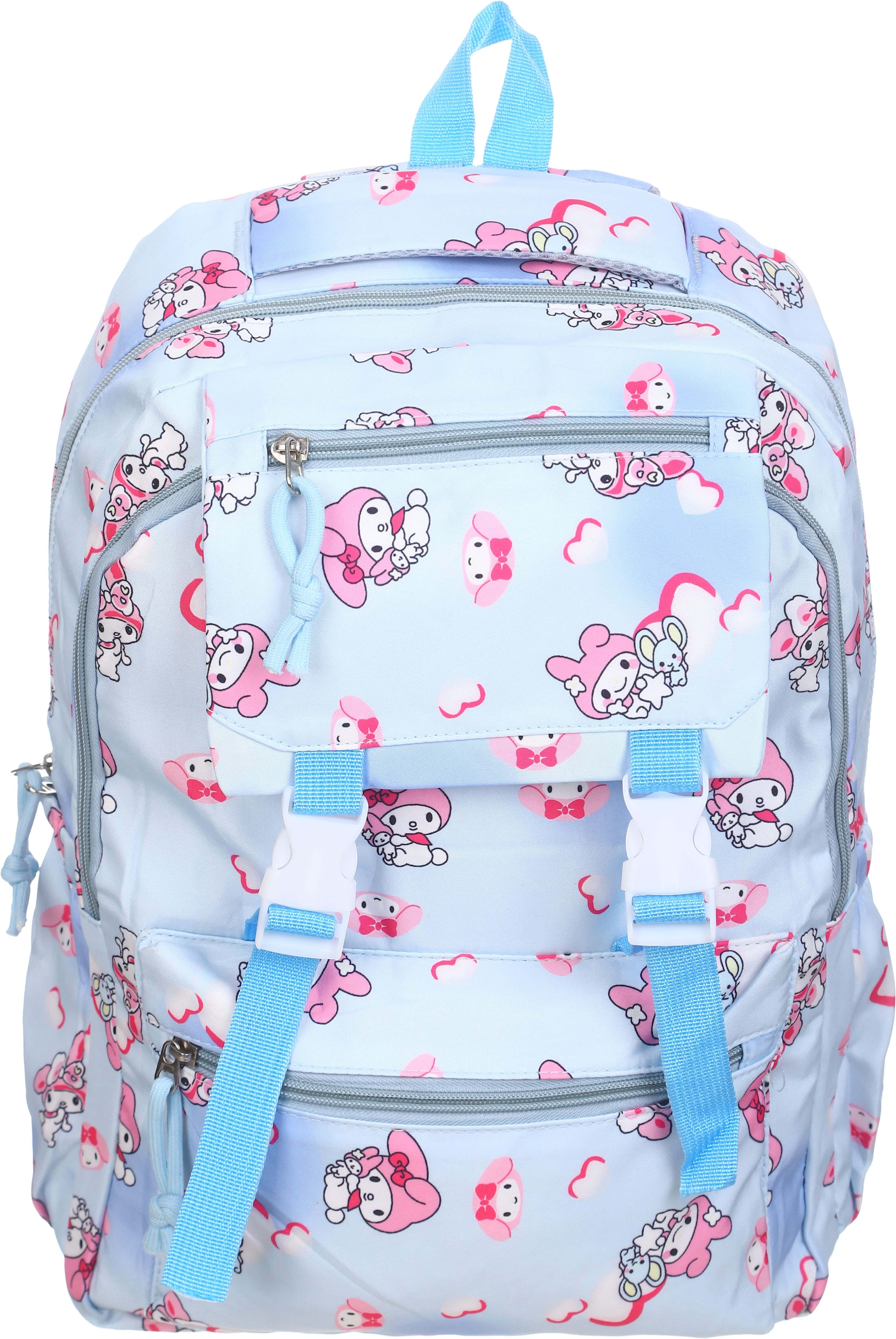 Waterproof School Bag for Girls, 17 Inch, 4 Zippers - Light Blue Rose