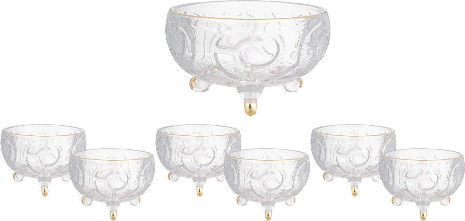 Mousa Glass Dessert Bowls Set, 7 Pieces - Clear Gold