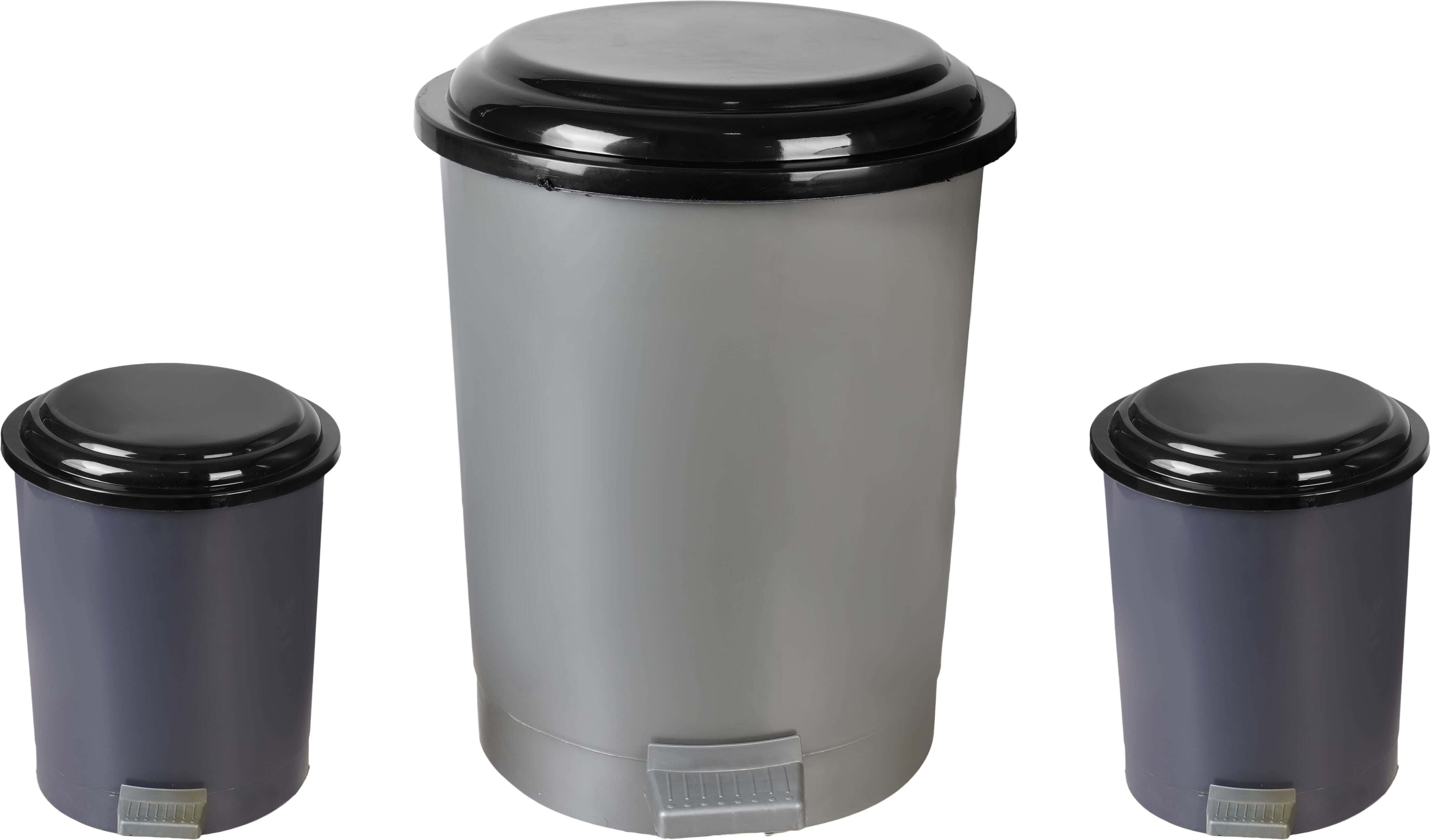 El Hoda Plastic Trash Bins Set, 3 Pieces - Dark Grey Olive