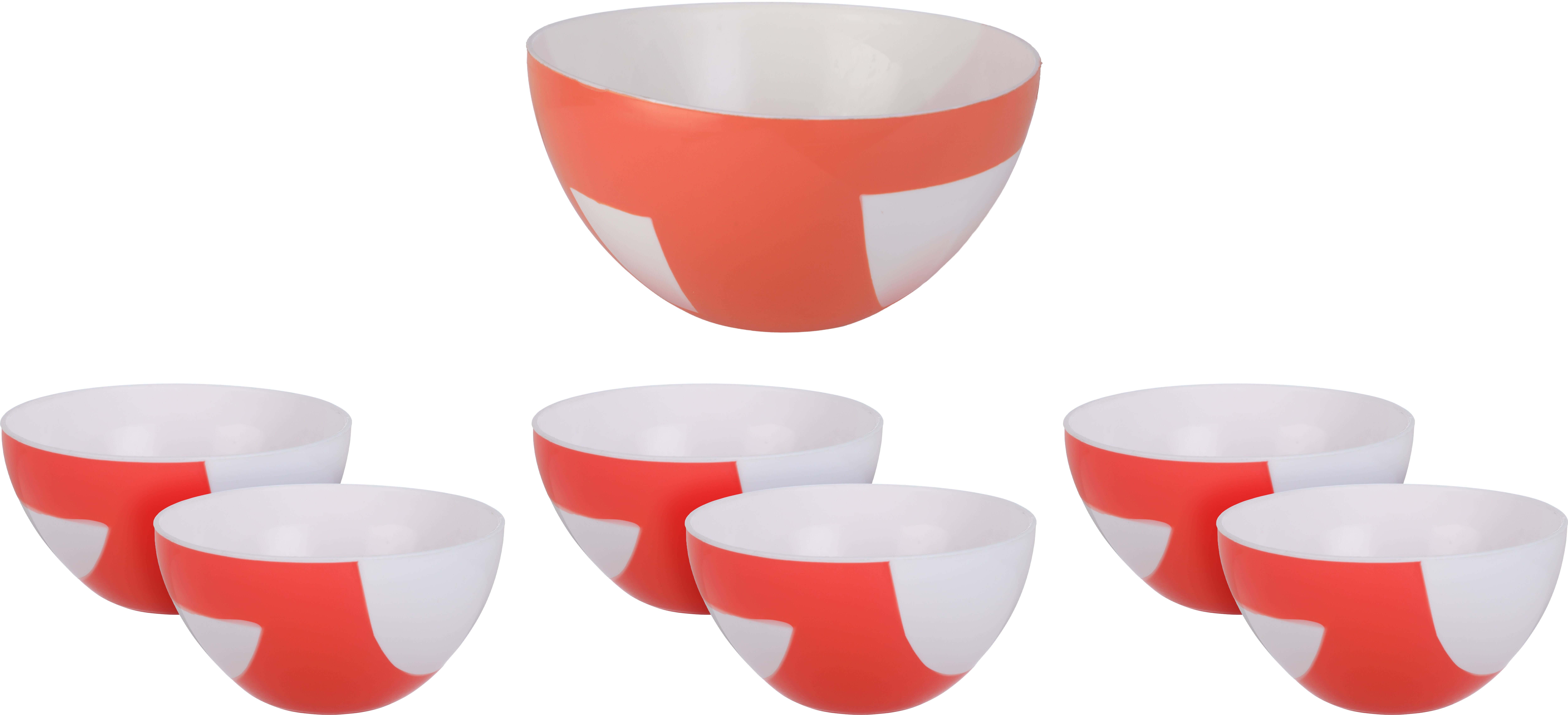 El Hoda Favilla Plastic Round Bowl Set, 7 Pieces - Orange White