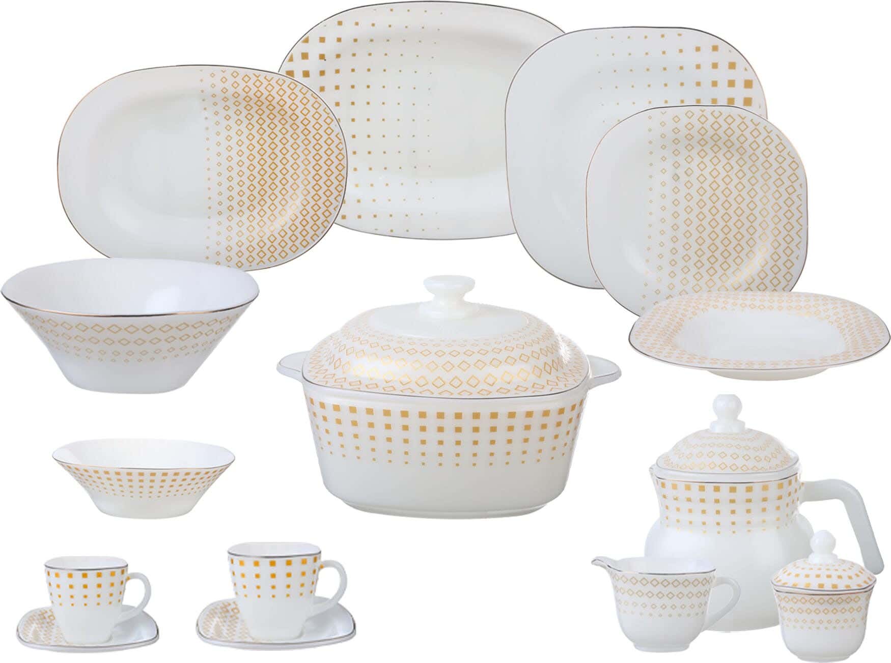GEMYA Arcopal Square Dinner Set, 58 Pieces - White Gold