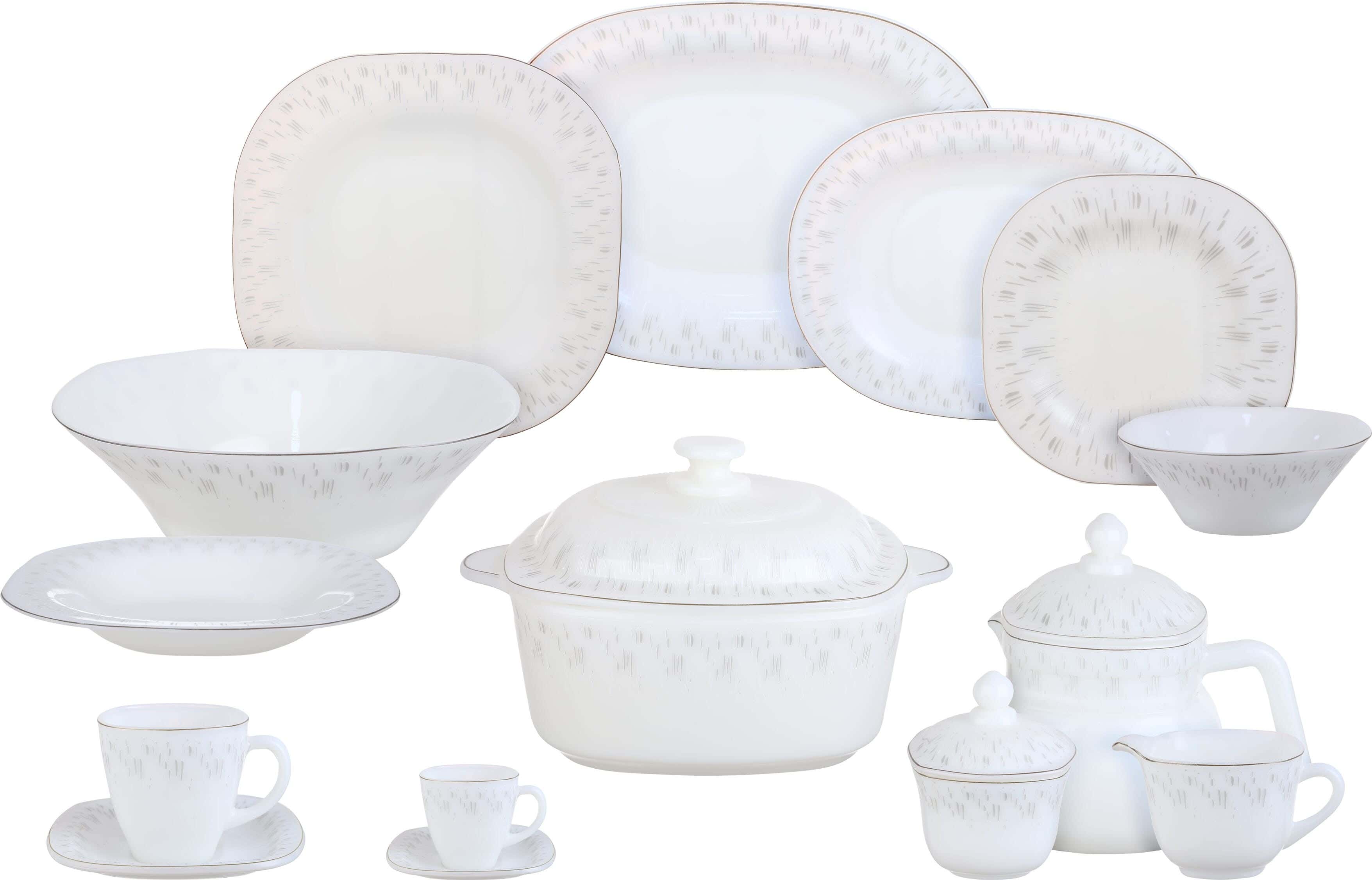 GEMYA Arcopal Square Dinner Set, 58 Pieces - White Grey