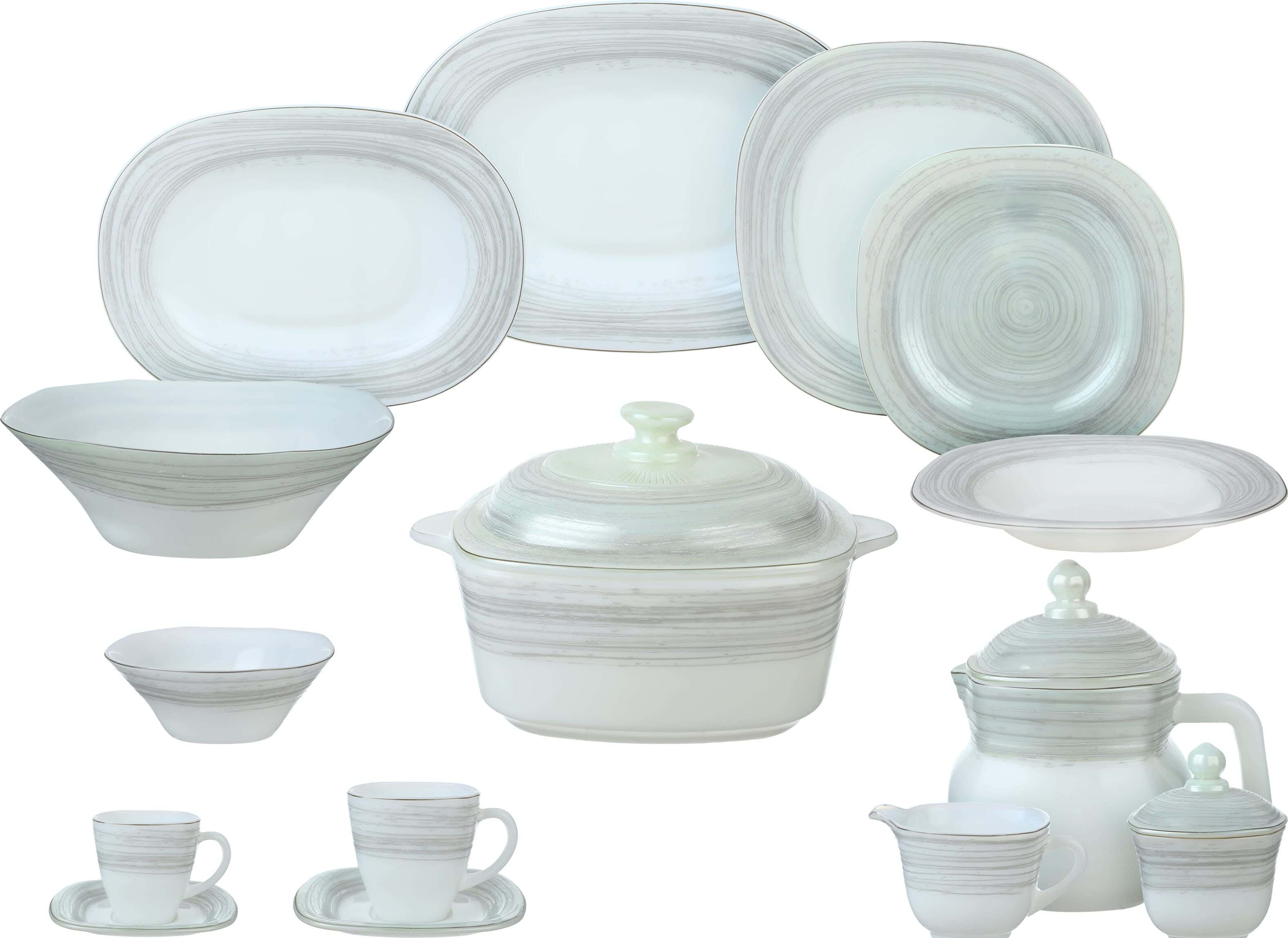 GEMYA Arcopal Square Dinner Set, 58 Pieces - White Light Green