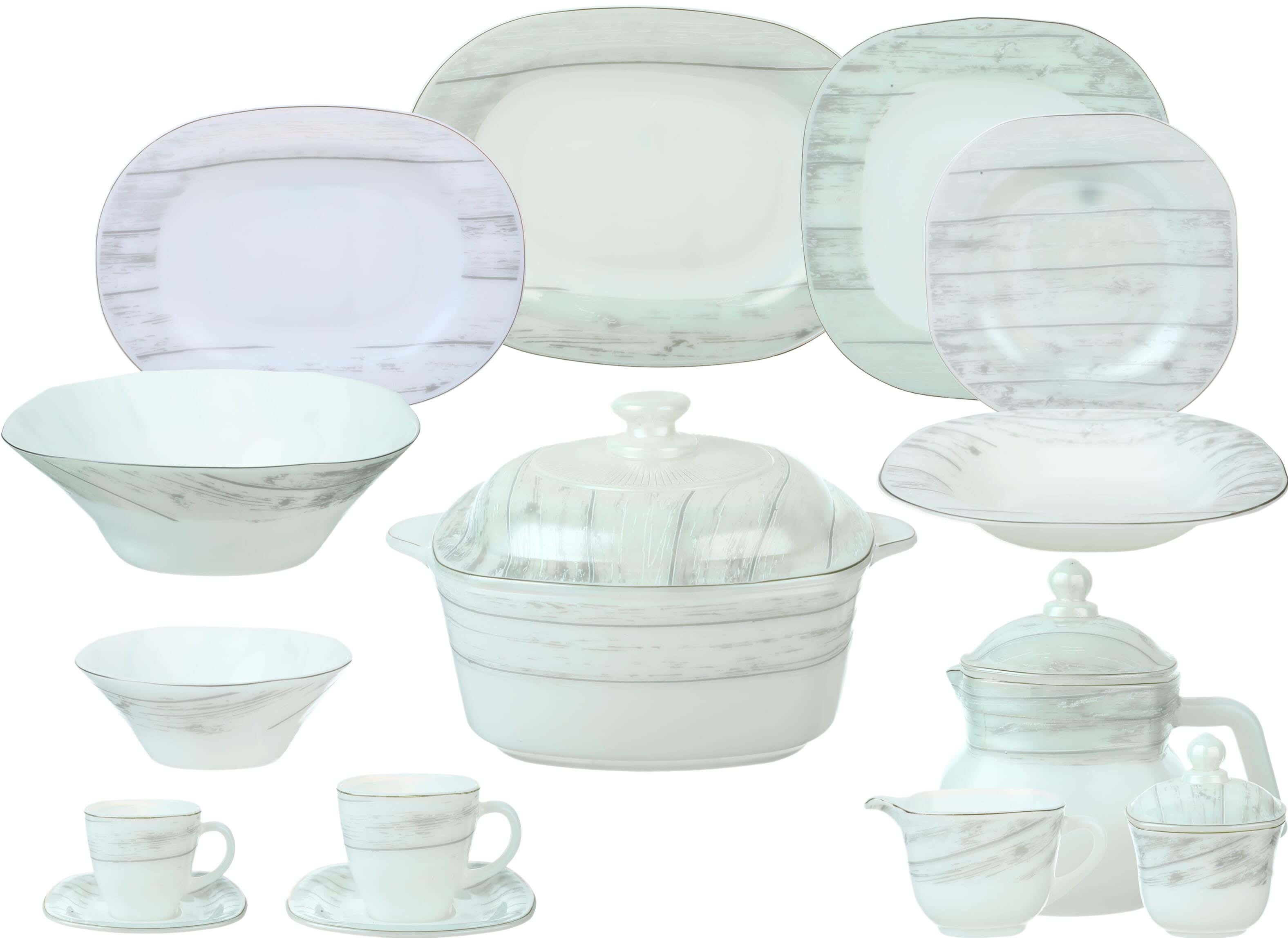 GEMYA Arcopal Square Dinner Set, 58 Pieces - White Light Green