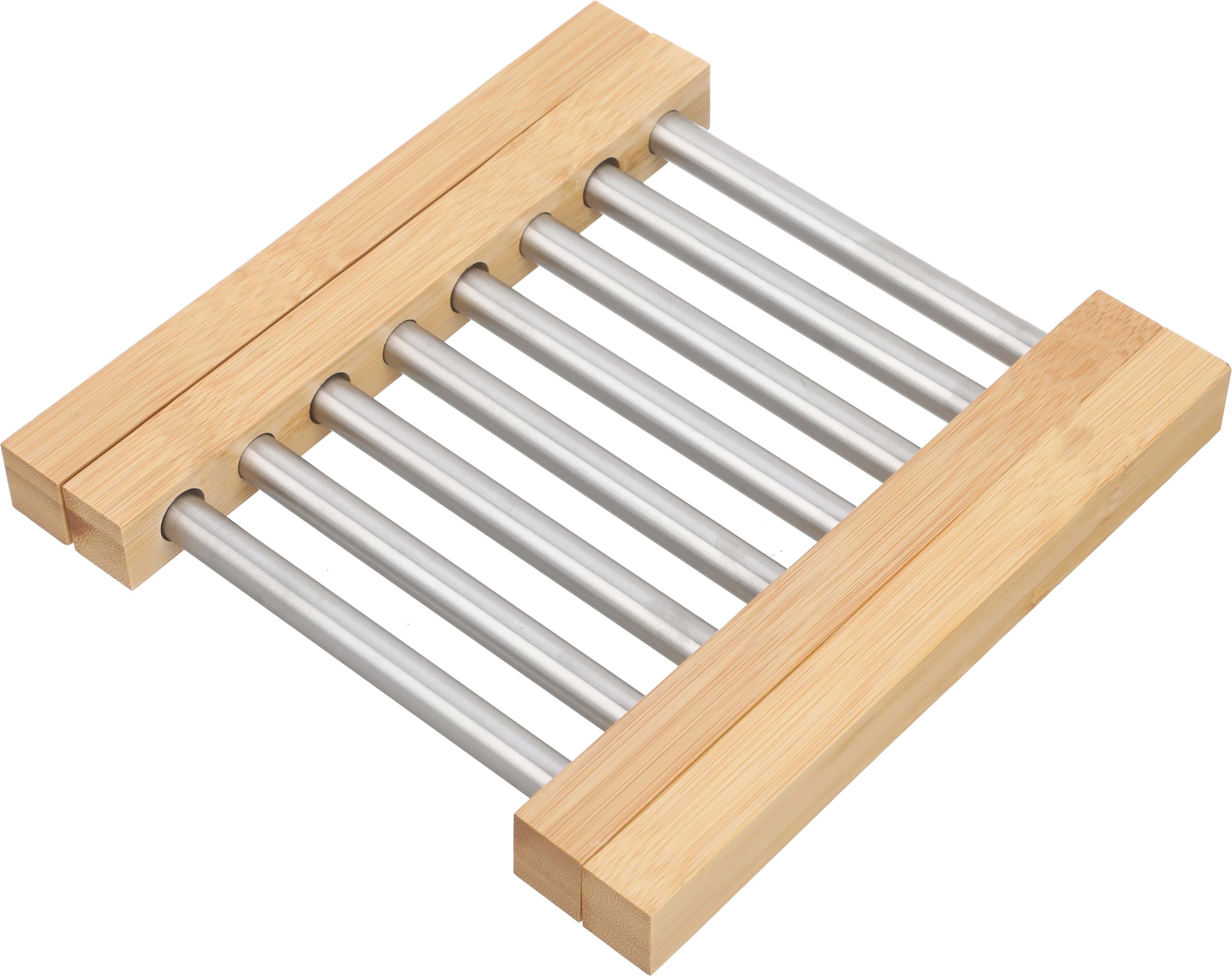 Stainless Steel×Wood Square Heating Holder, 17×22 cm - Silver Wooden