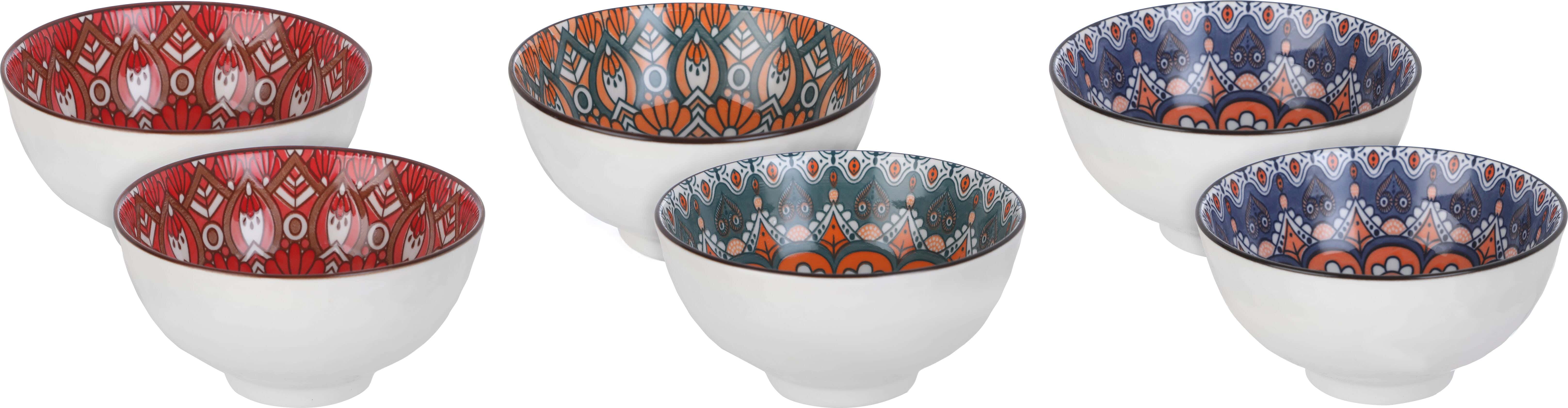 Porcelain Round Bowl Set, 6 Pieces, 11 cm - Multicolor