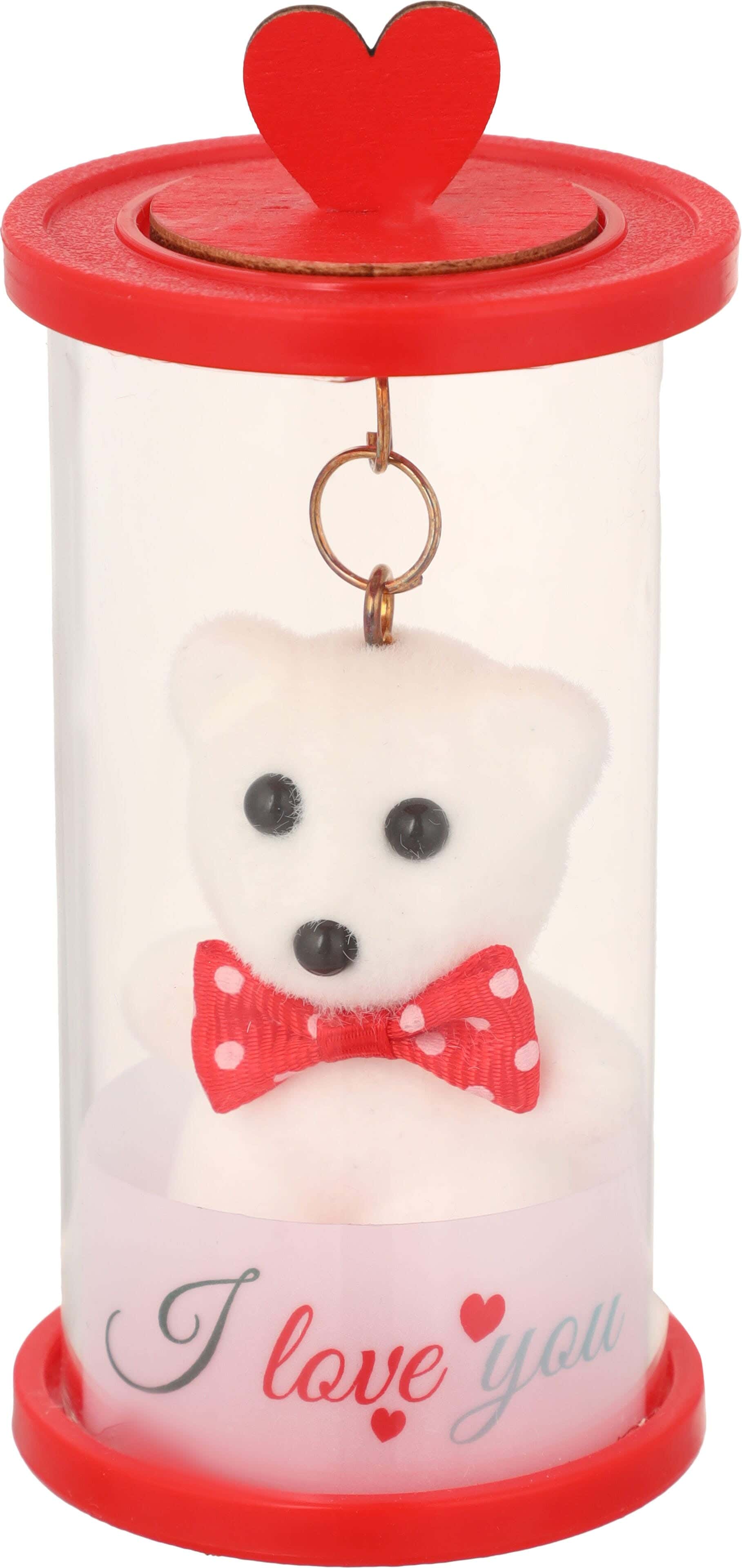 Plastic Decorative Vase with Internal Teddy Bear, 6.5x6.5x14 cm - Red White