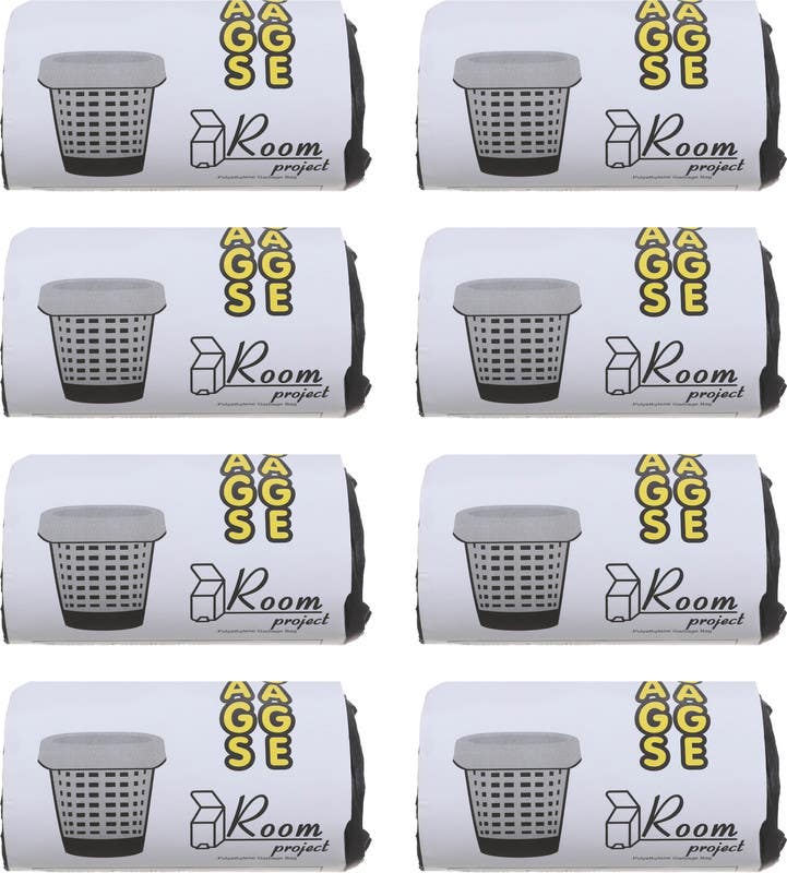 Plastic Trash Bag Set, 8 Rolls, 44×42 cm - Black