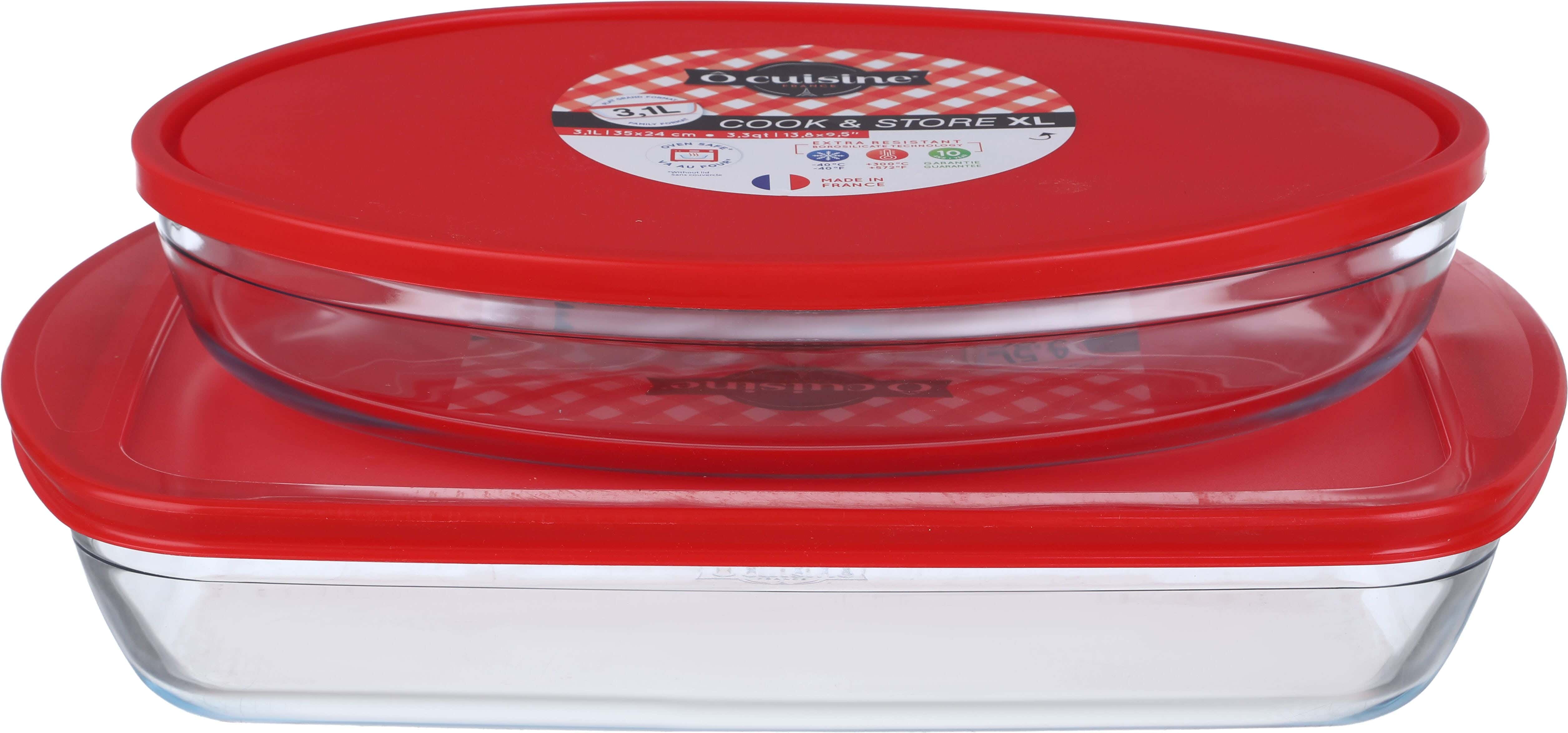 Ocuisine Glass Oven Dish Set, 2 Pieces - Clear Red