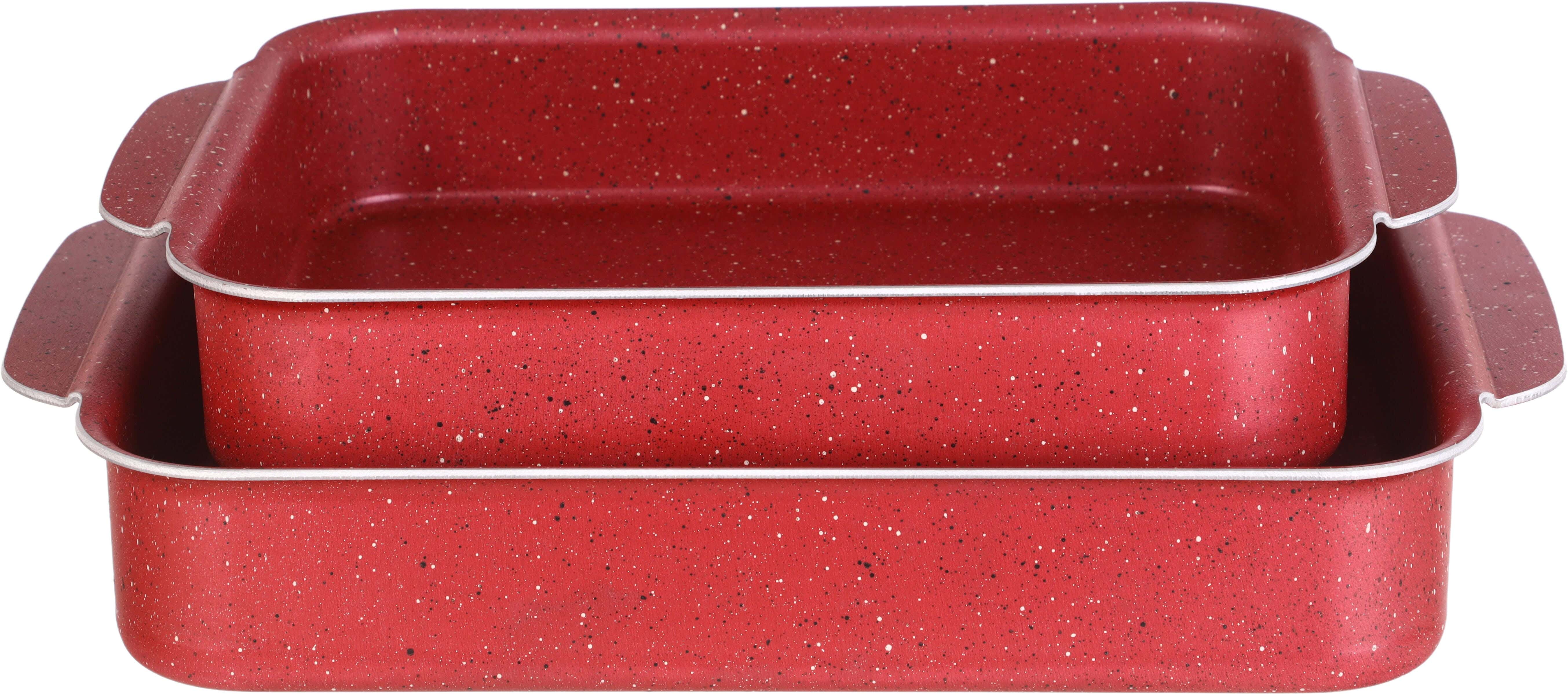 Trueval Premium Teflon Oven Dish Set, 2 Pieces - Dark Red