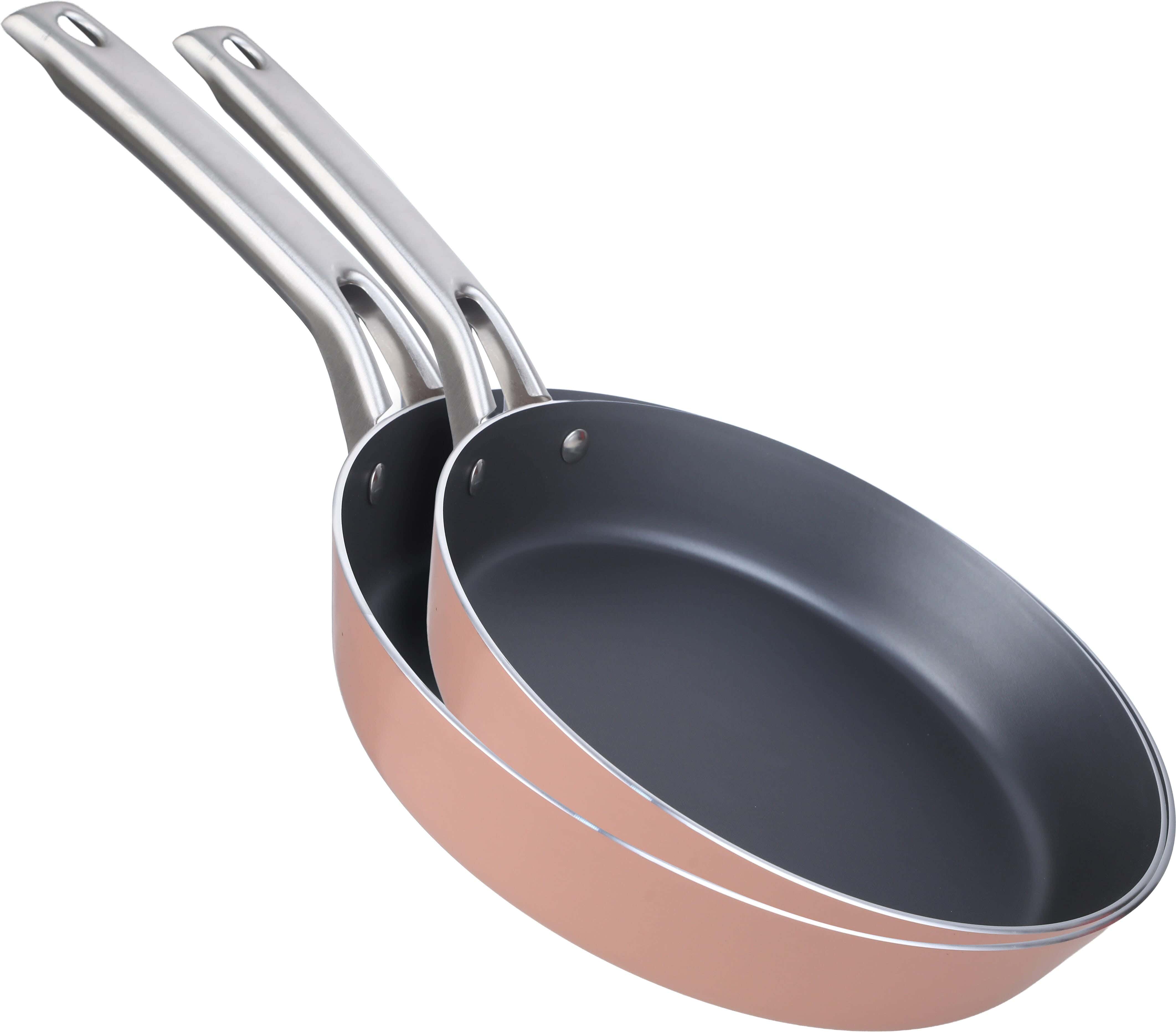 Trueval Teflon Diamond Frying Pan Set, 2 Pieces, with stainless steel Handle - Rose