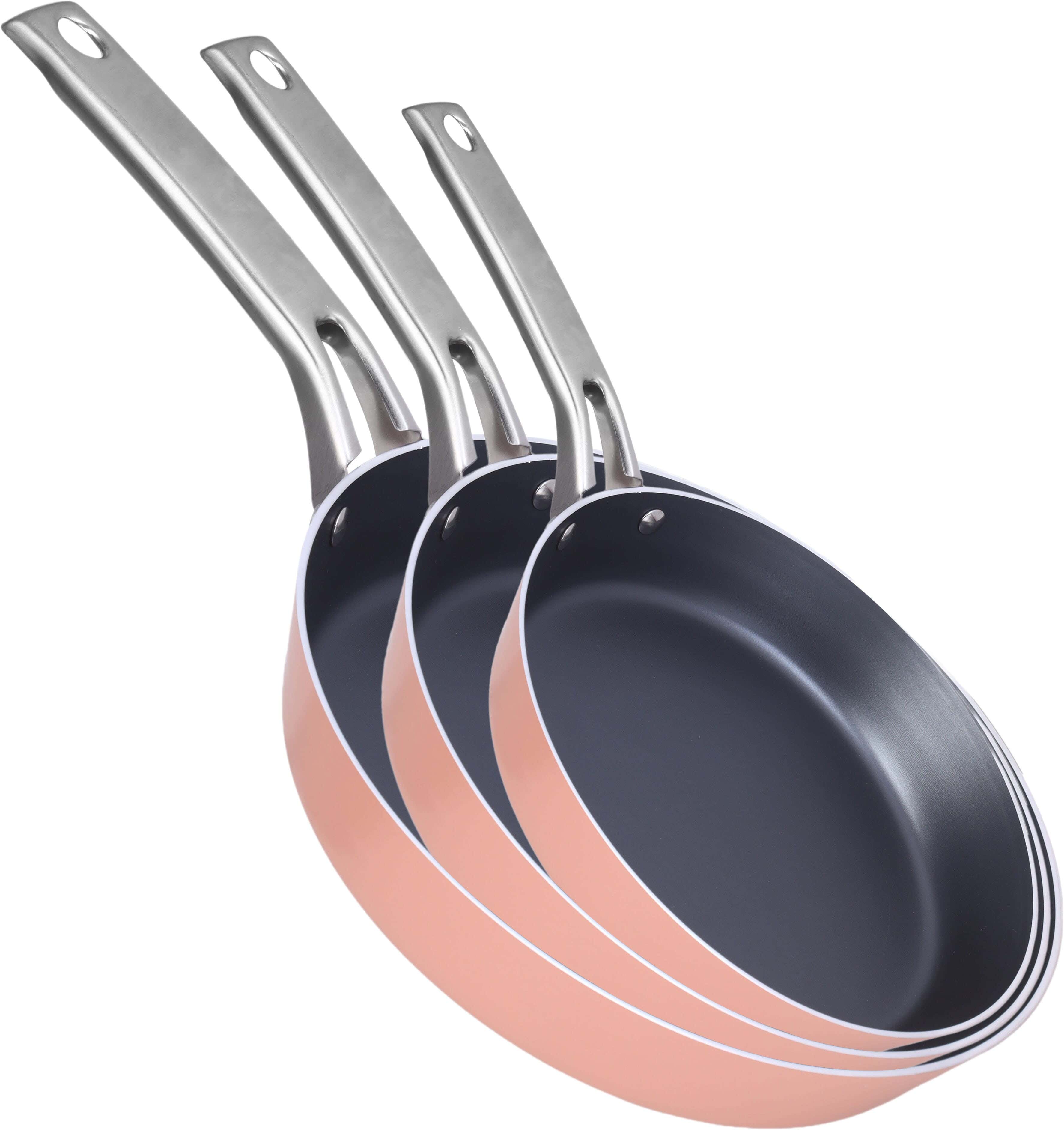 Truval Diamond Teflon Frying Pan Set, Stainless Steel Hand, 3 Pieces - Rose