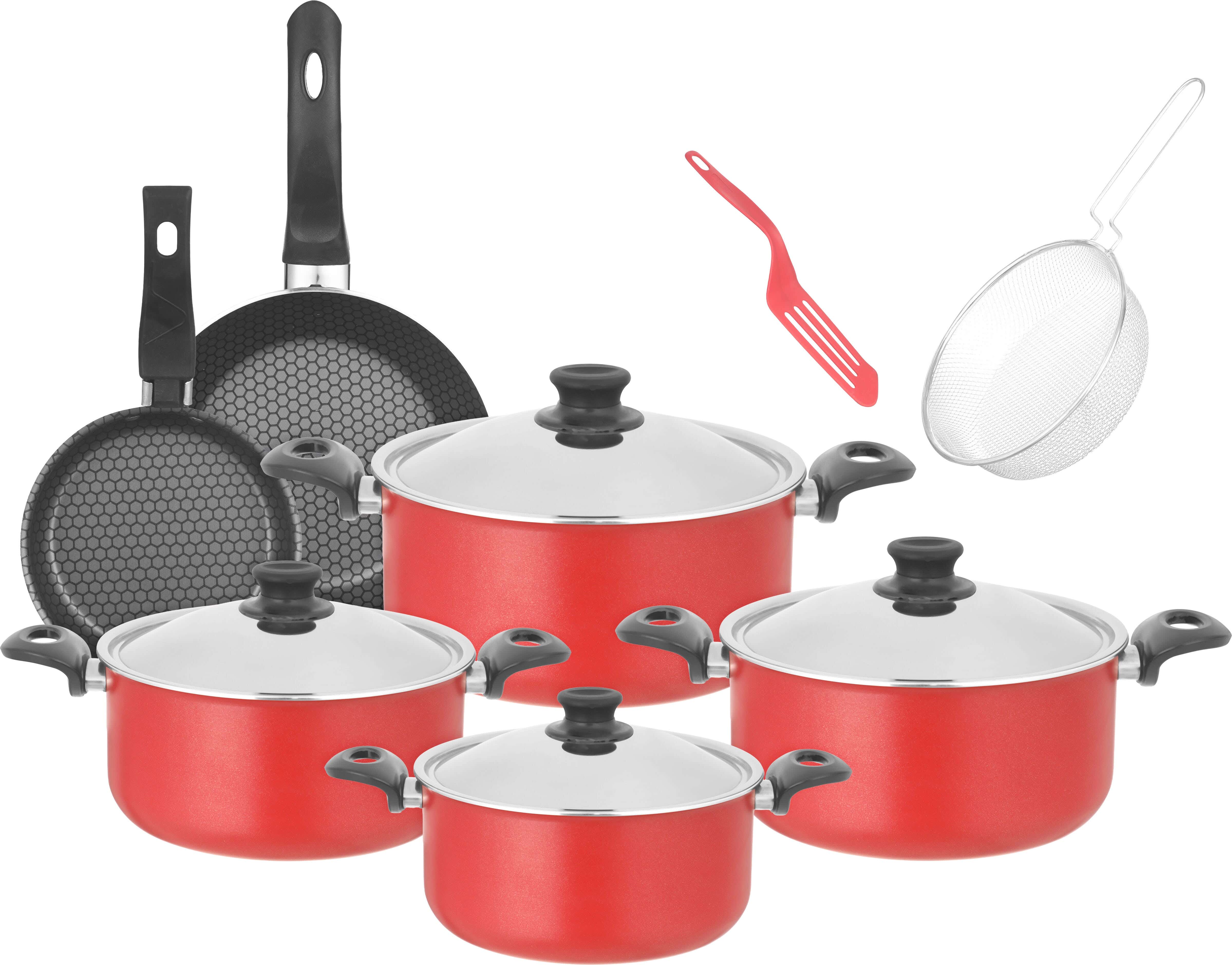 Trueval Tefal Pots Set, 12 Pieces - Red