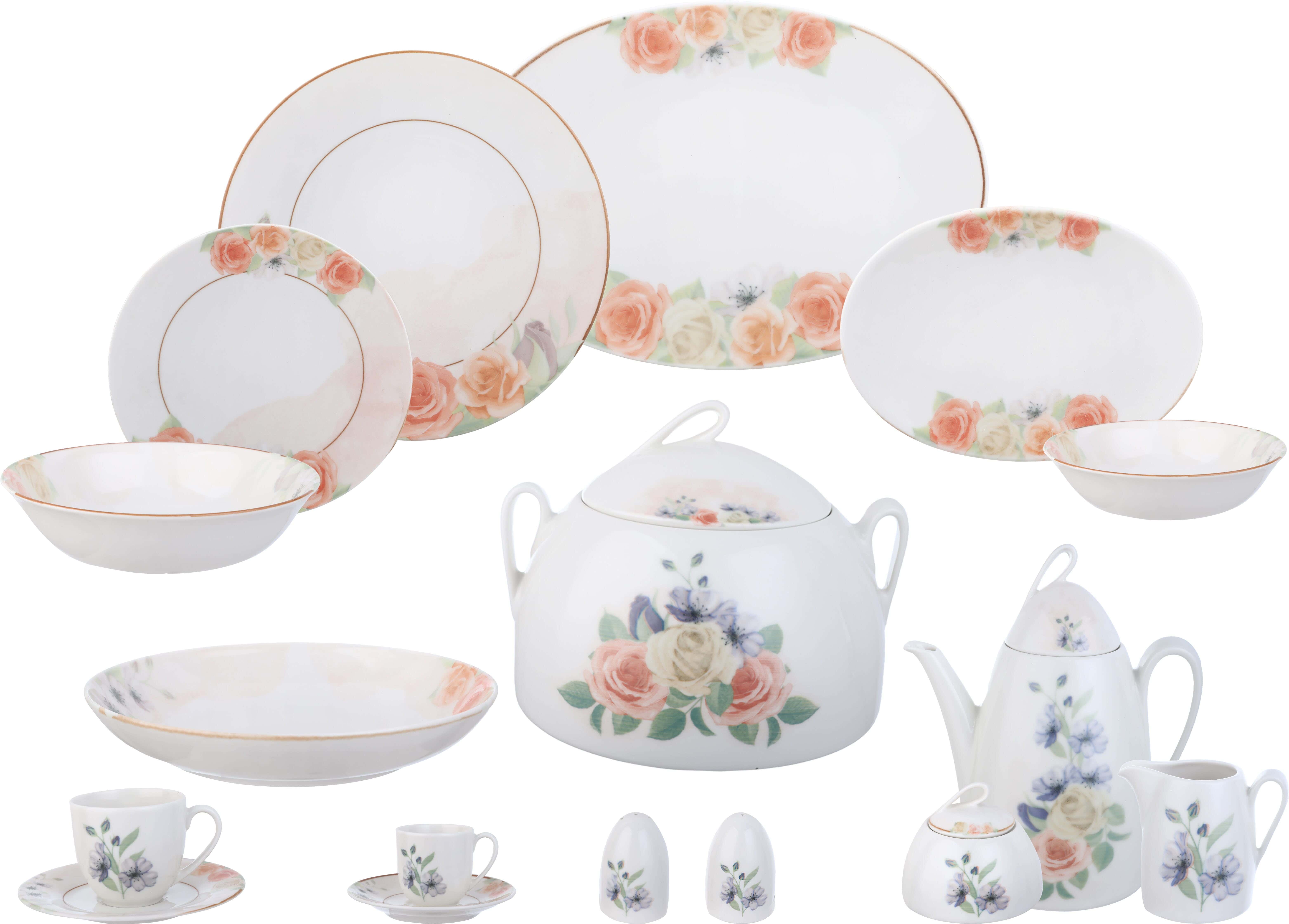 Remontada Lotus Porcelain Dinner Set, 60 Pieces - Multicolor