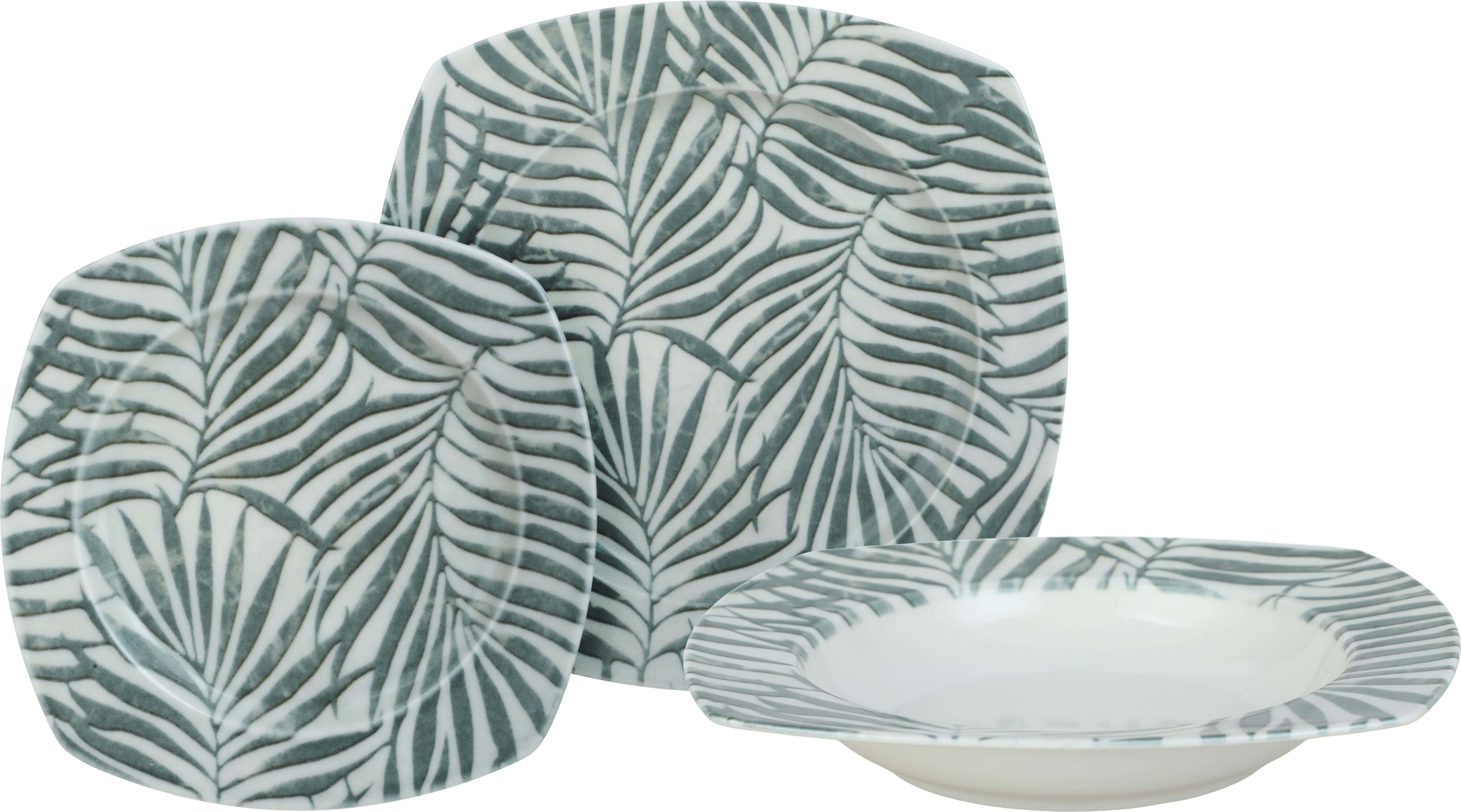 Lotus Round Porcelain Dinner Set, 18 Pieces - White Green