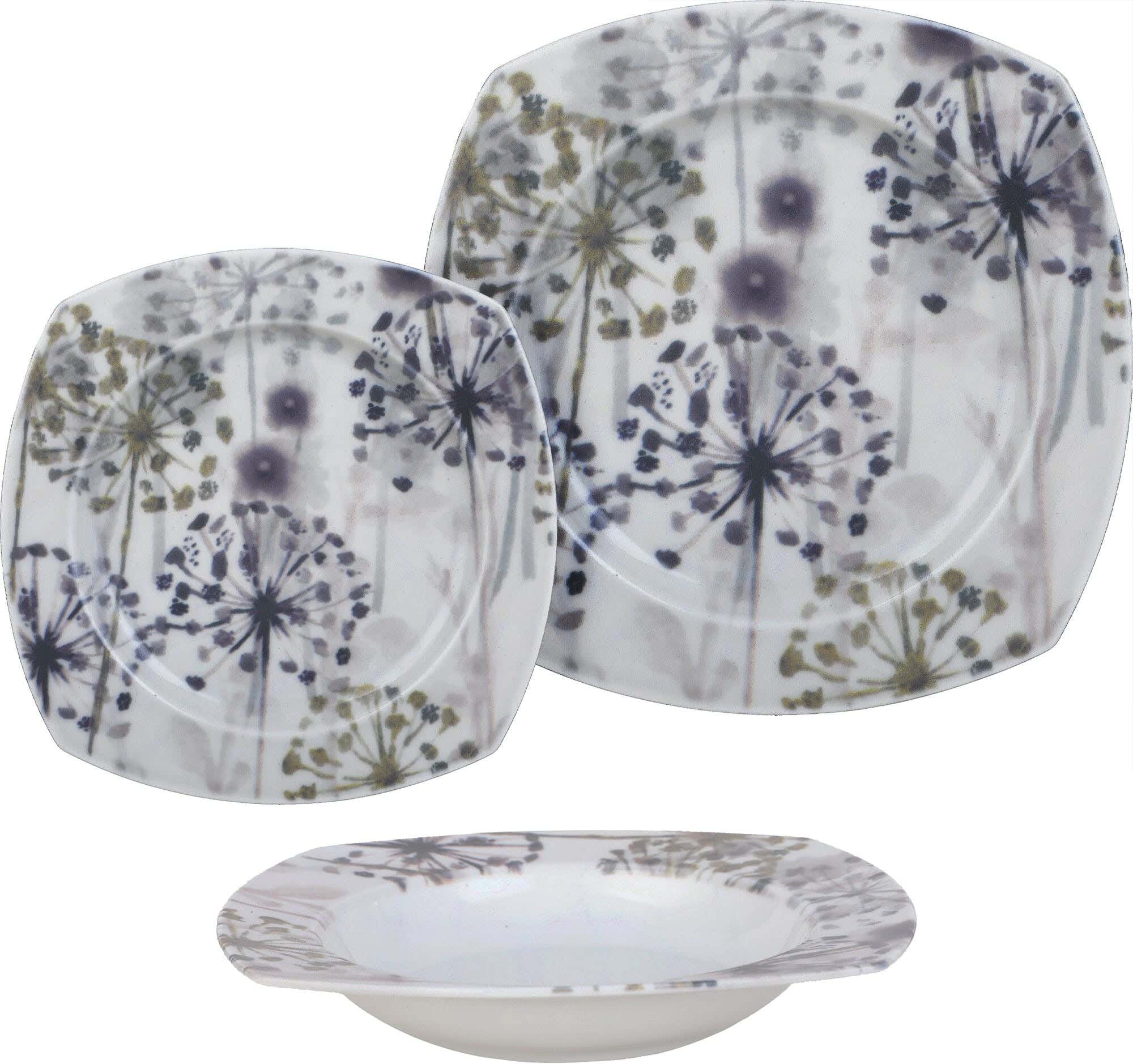Lotus Round Porcelain Dinner Set, 18 Pieces - Mauve Olive