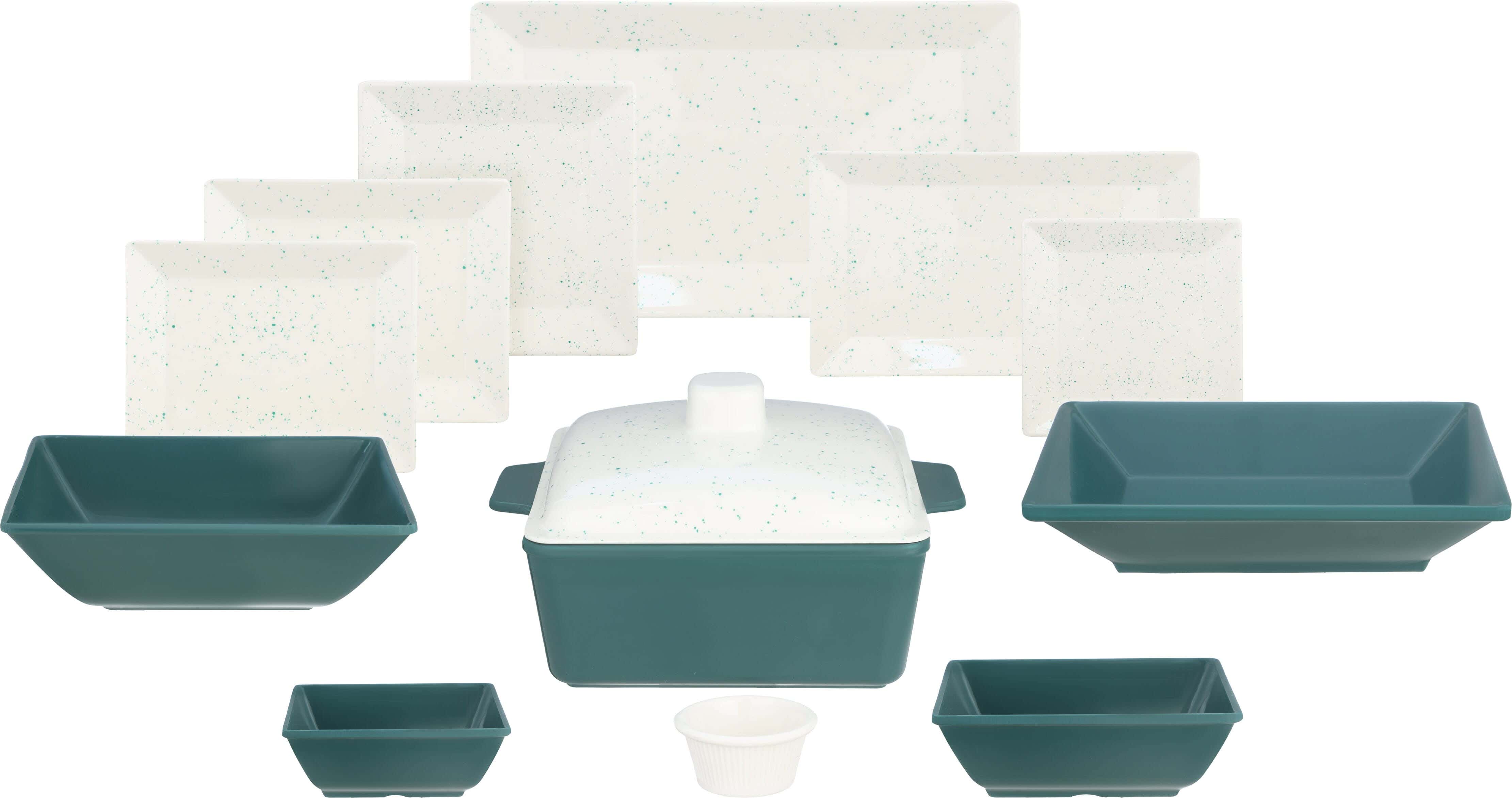 Al Shreif Melamine Dinner Set, 38 Pieces - White Green
