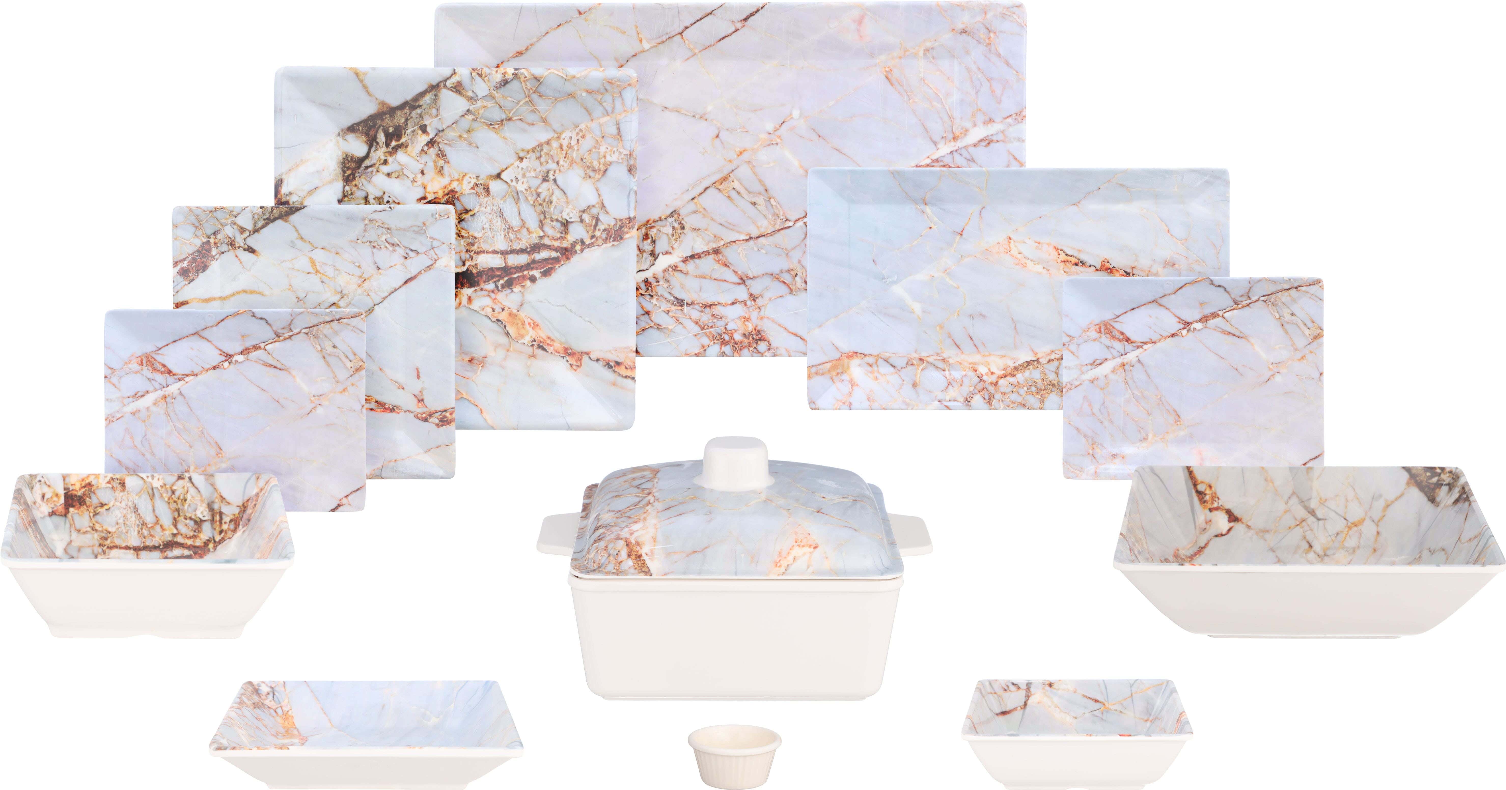Al Shreif Melamine Dinner Set, 38 Pieces - Light Blue Brown