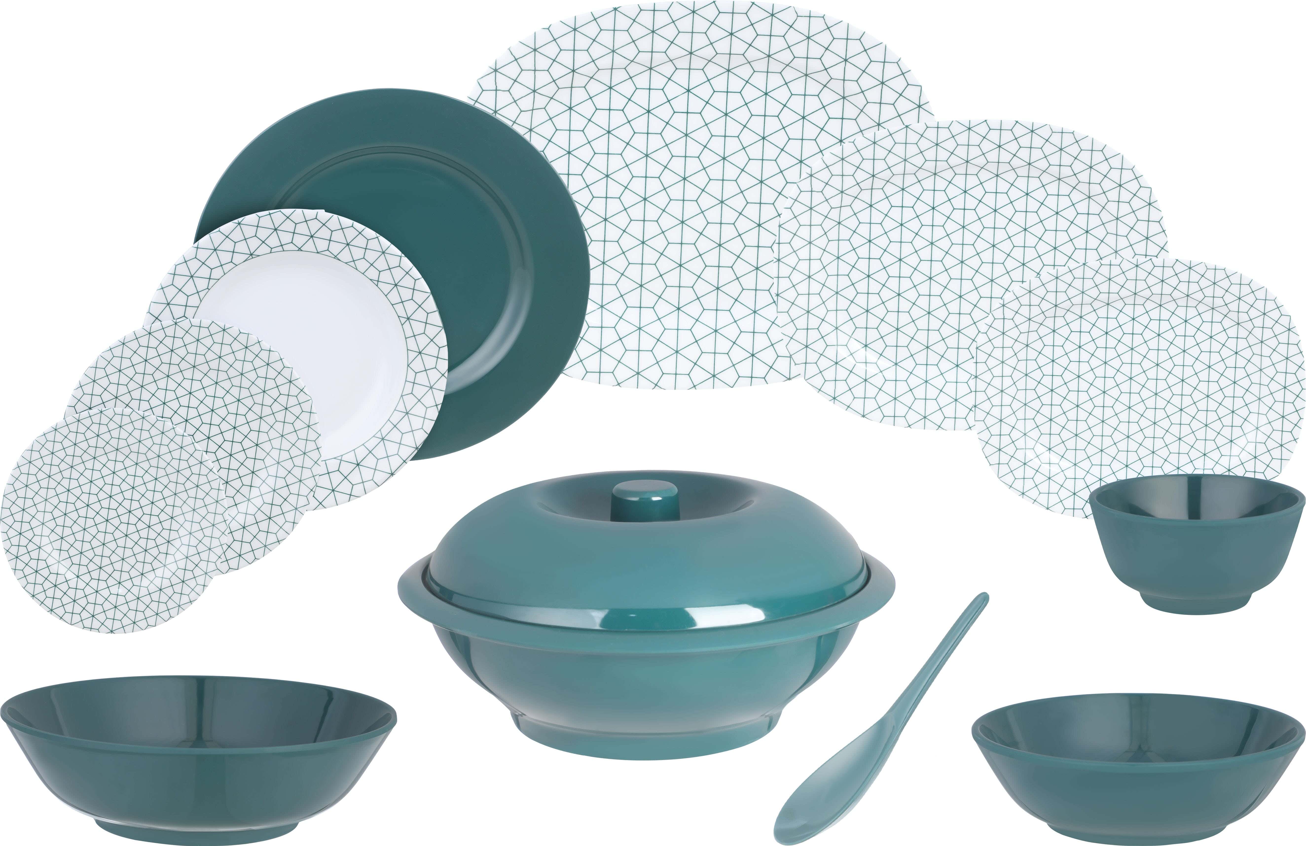 Al Shreif Melamine Dinner Set, 38 Pieces - White Green
