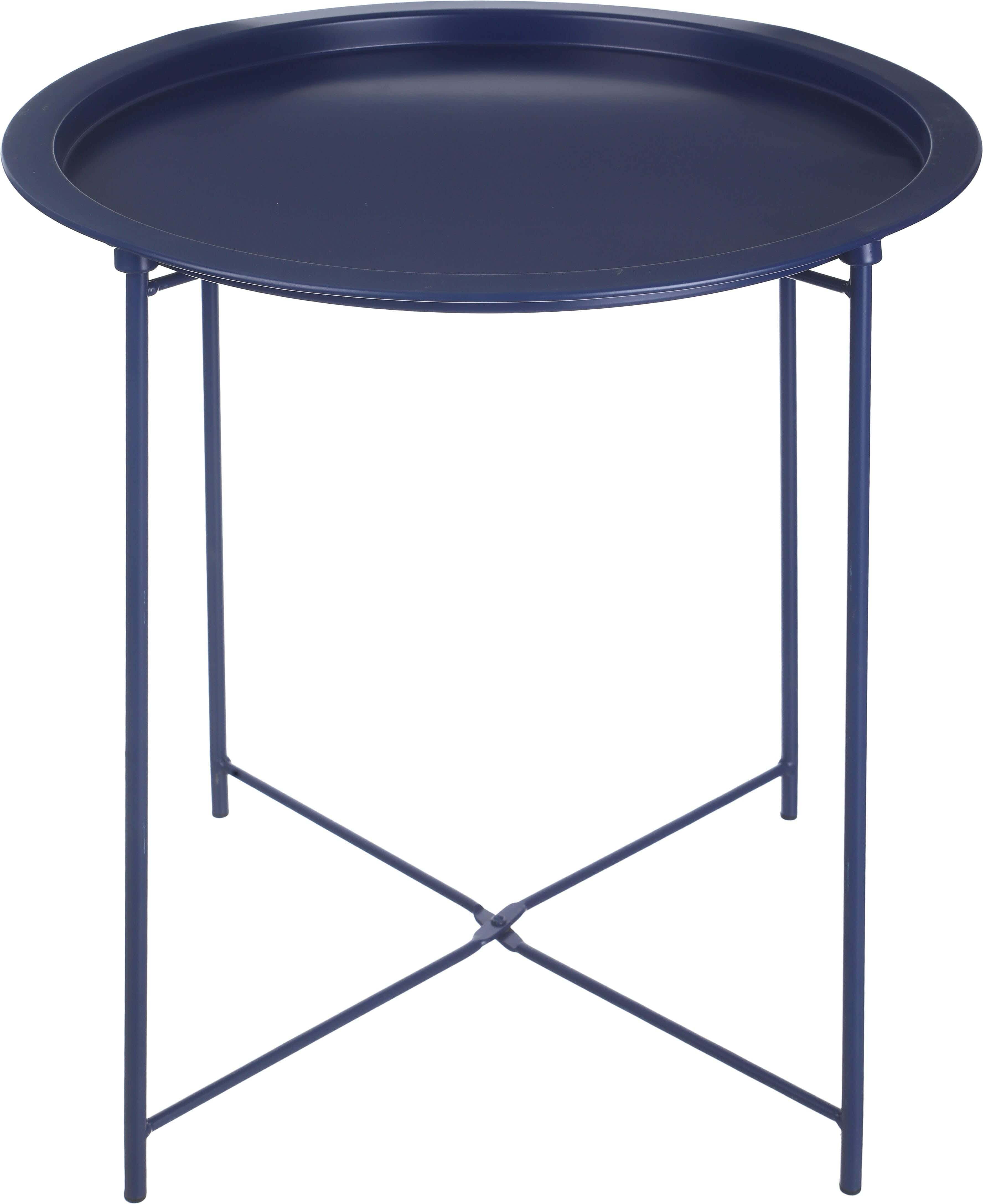 Metal Round Side Table With Separate Base, 50x47 cm - Blue
