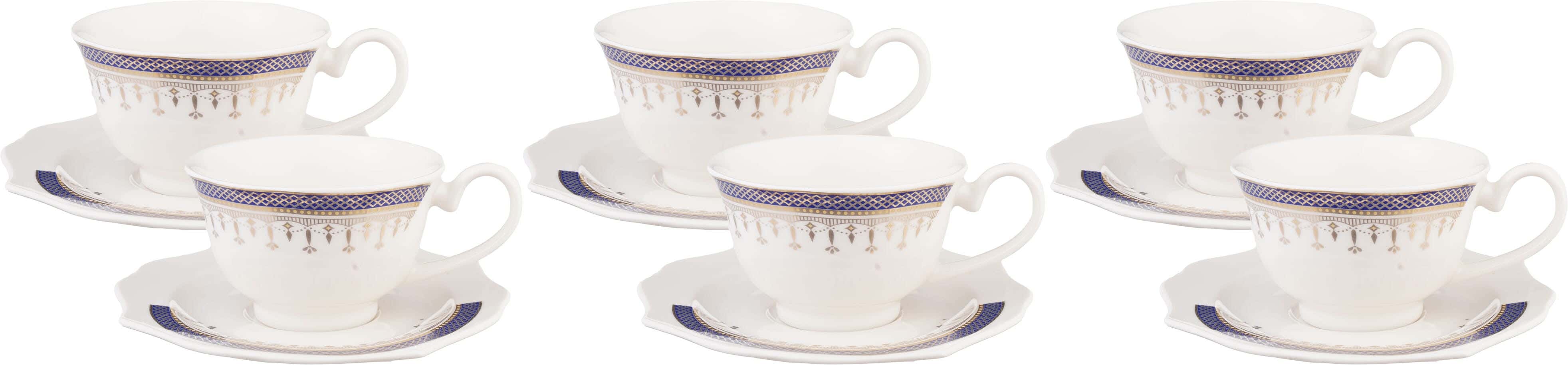 Lotus Porcelain Tea Cup and Saucer Set, 12 Pieces, 90 ml, 16 cm - Multicolor