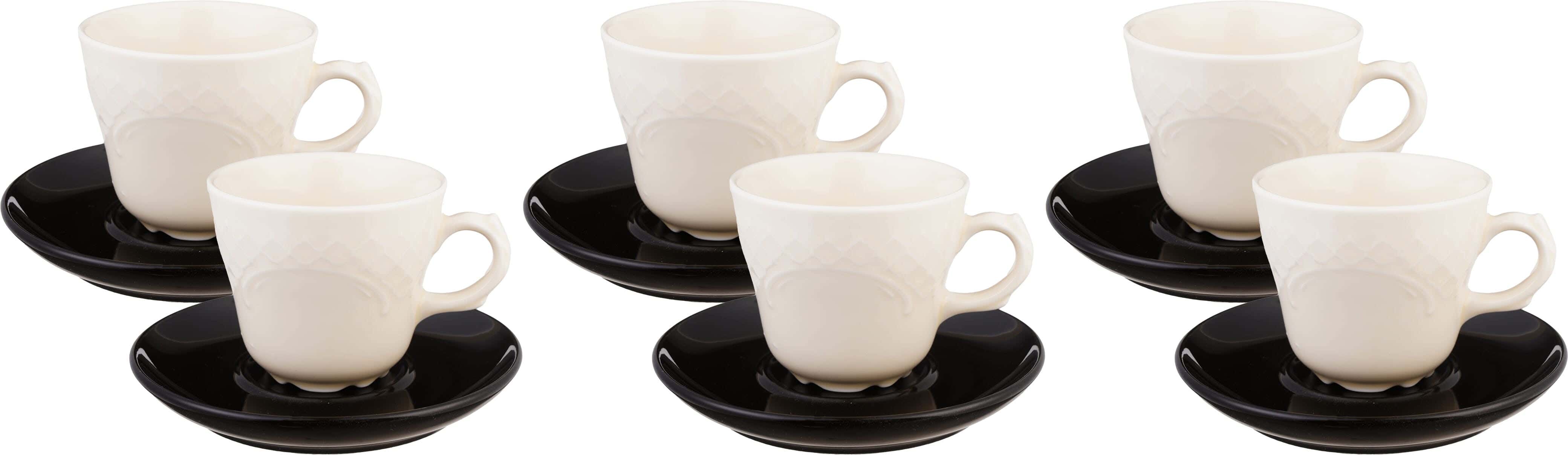 Lotus Porcelain Tea Cup and Saucer Set, 12 Pieces, 90 ml, 16 cm - Off White