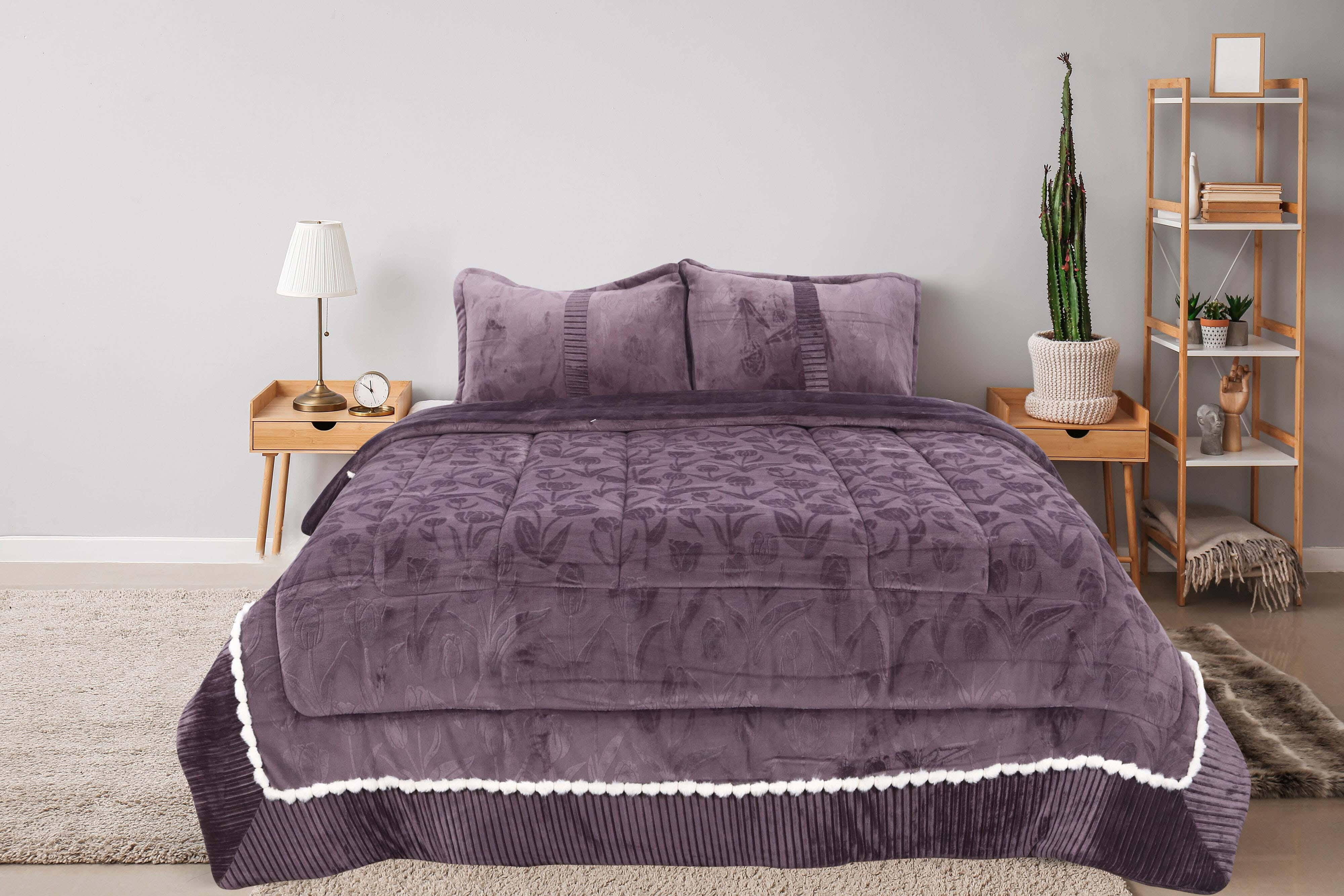 Tag Velvet Quilt Set, 3 Pieces, 240×260cm, 6650 gm - Purple