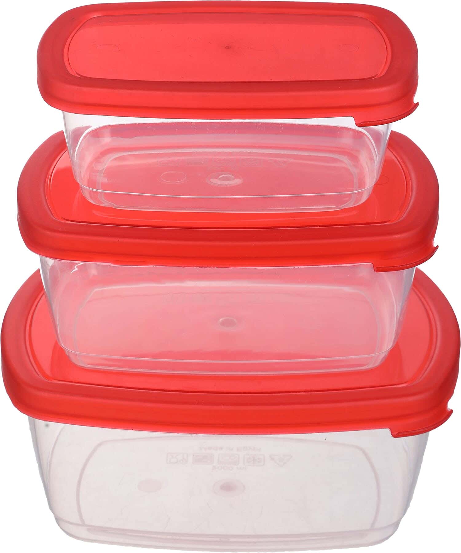 Ecoplast Plastic Refrigerator Box Set, 3 Pieces - Clear Red
