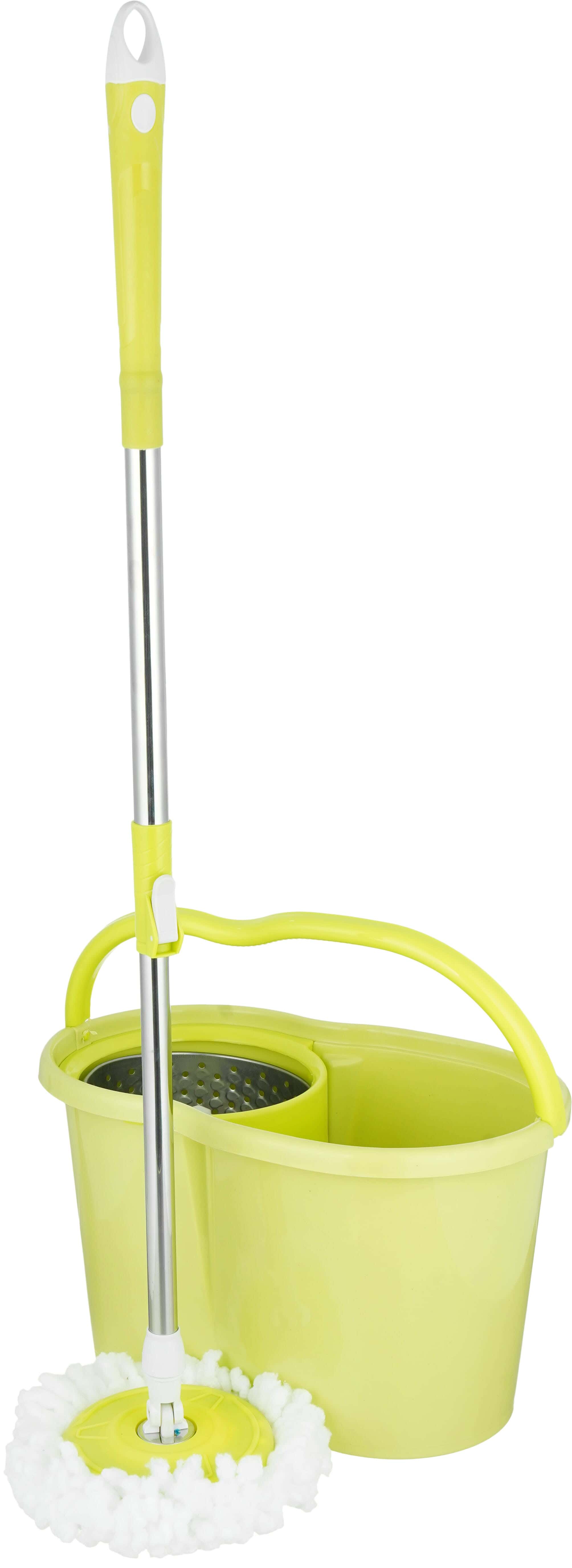 Eco Plastic Mop Bucket with Stainless Steel Wringer, Metal Handle, Cotton Replacement, 45x29x27 cm - Lemon