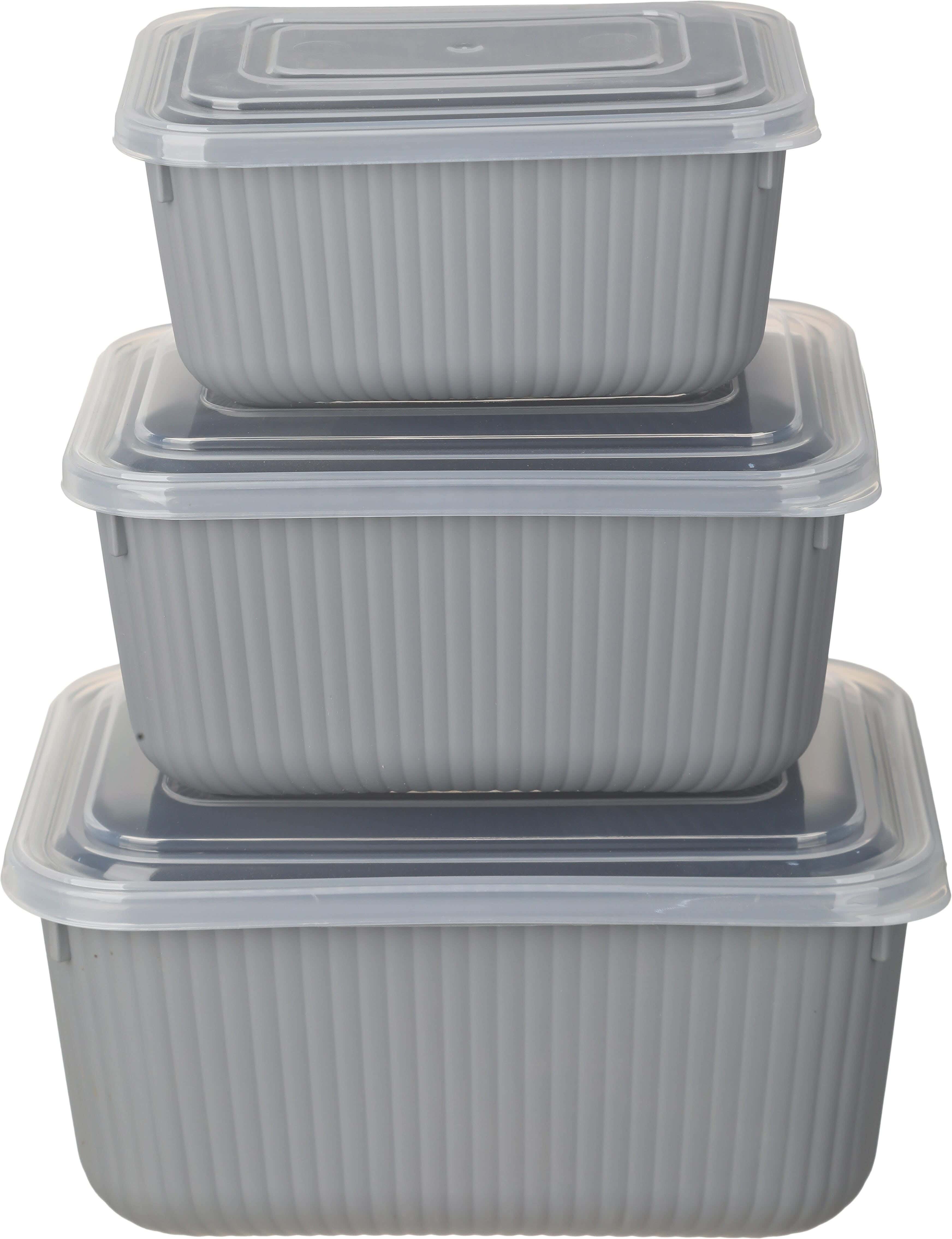 Dunya Plastic Refrigerator Box Set, 3 Pieces - Clear Dark Grey