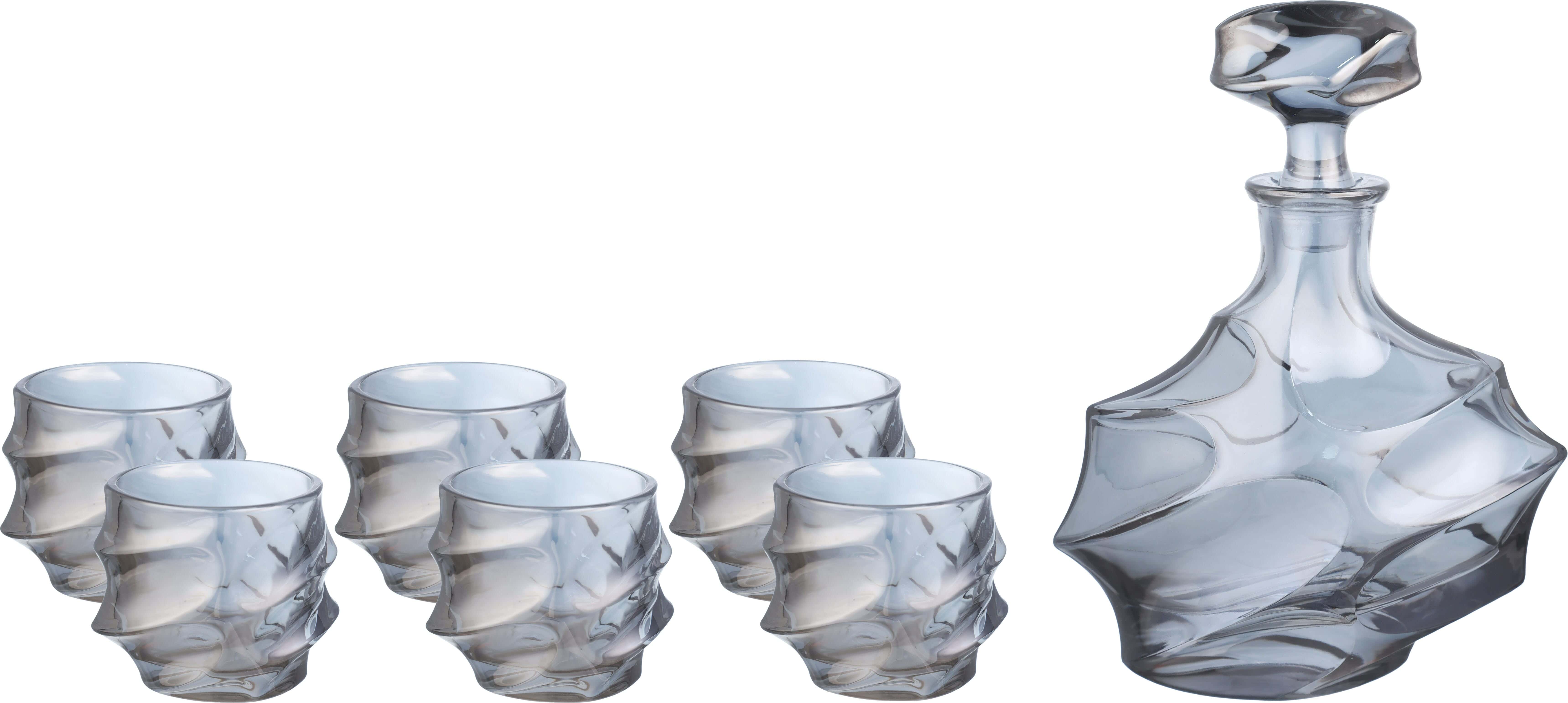 Bohemia Glass Juice with Bottle Set, 7 Pieces - Clear Silver