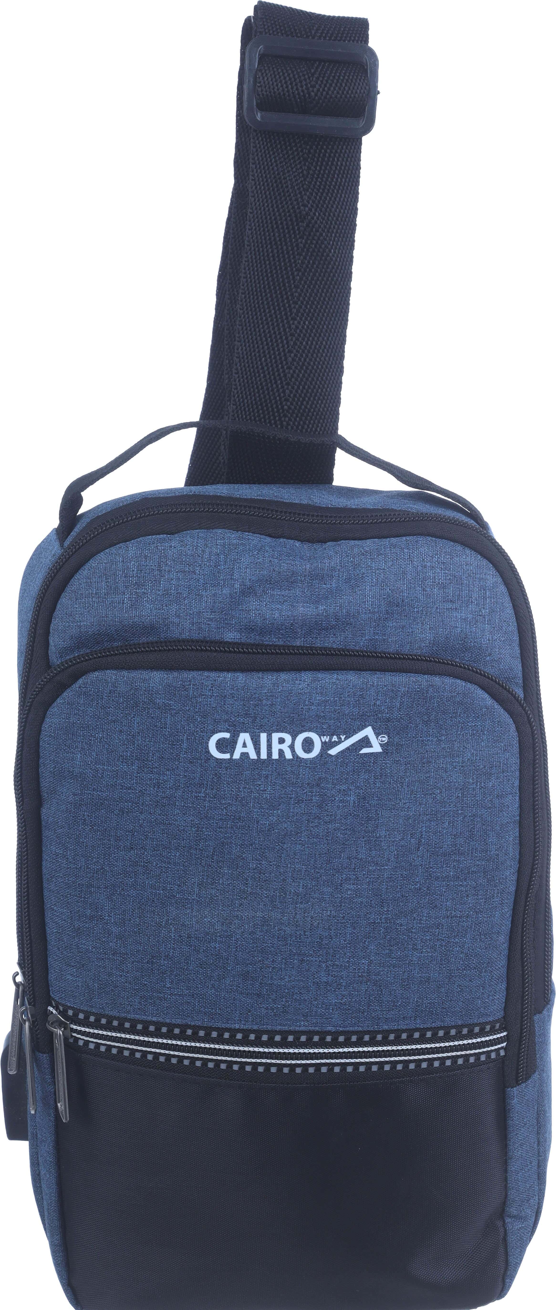 Linen Cross Bag For Men, 3 Zippers, 29×18 cm - Black Petrol